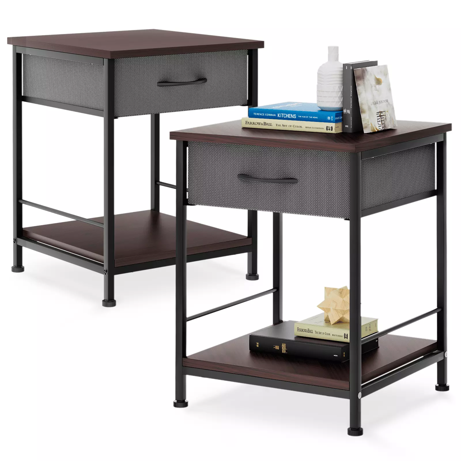 Magshion Set of 2 Nightstand Modern End Table Side Table with Oxford Drawer And Storage Shelf. Cinnamon Cherry