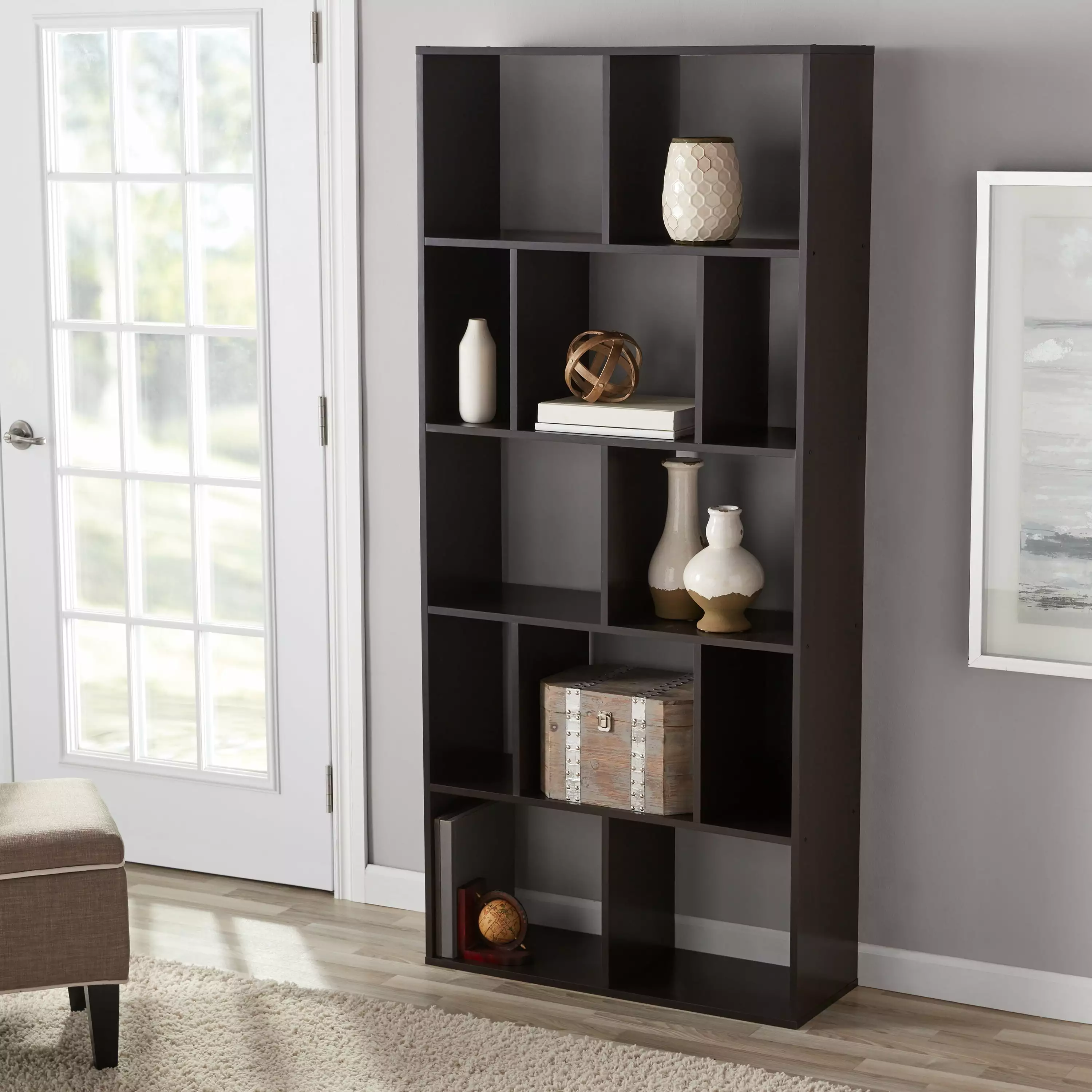 Mainstays 12-Cube Shelf Bookcase. Espresso