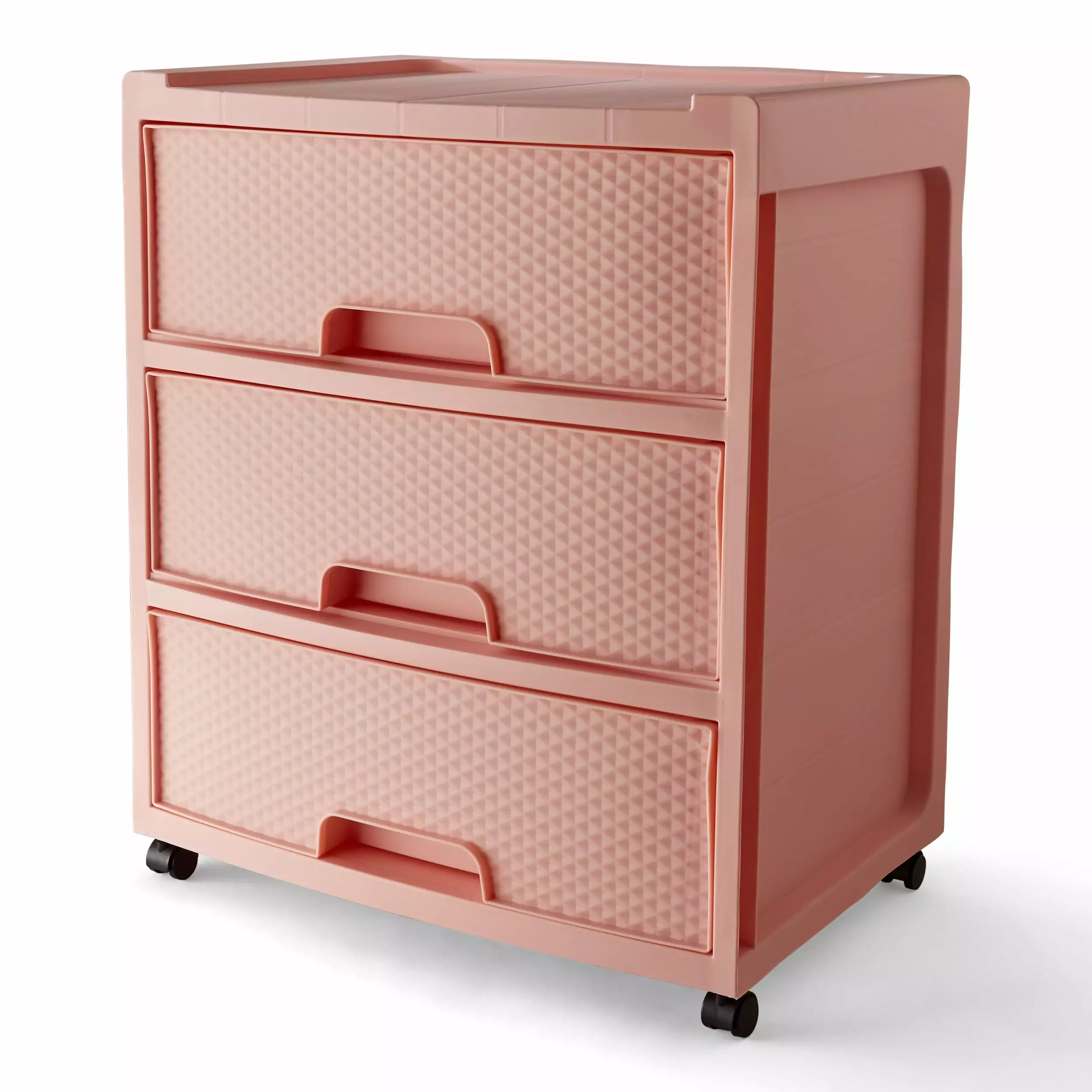 Mainstays 3 Drawer Wide Diamond Pearl Blush Plastic Storage Cart with Wheels