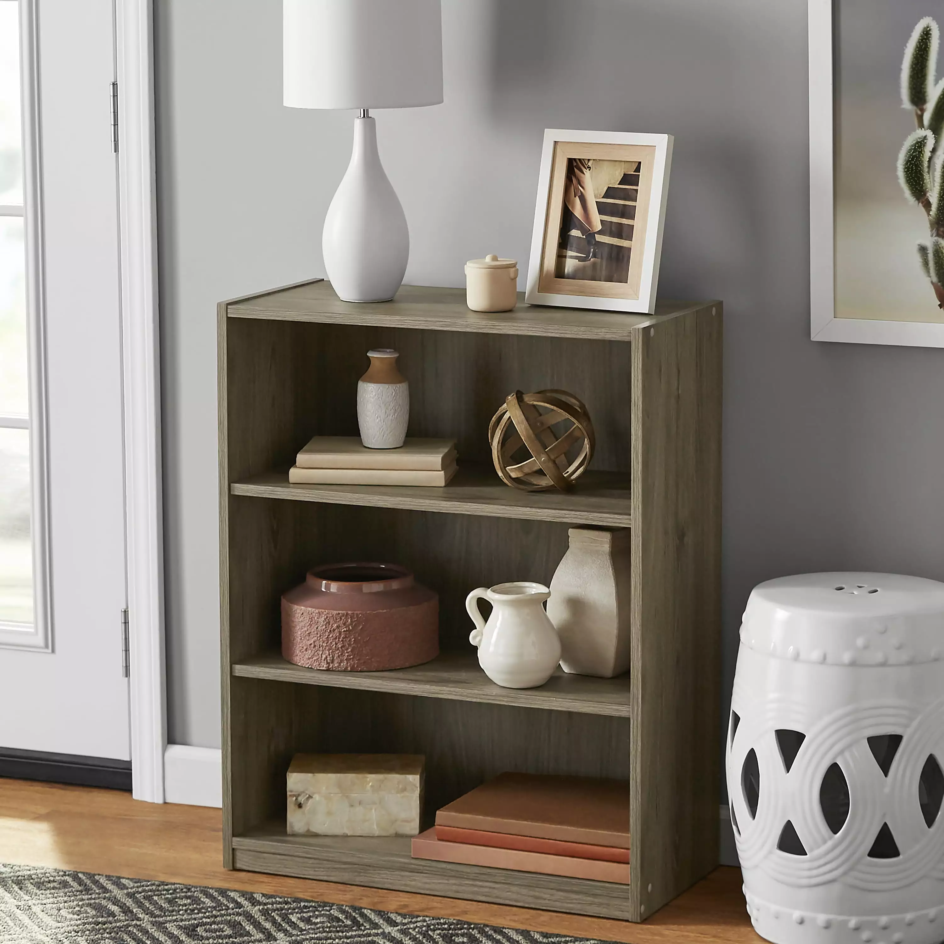 Mainstays 3-Shelf Bookcase with Adjustable Shelves. Rustic Oak