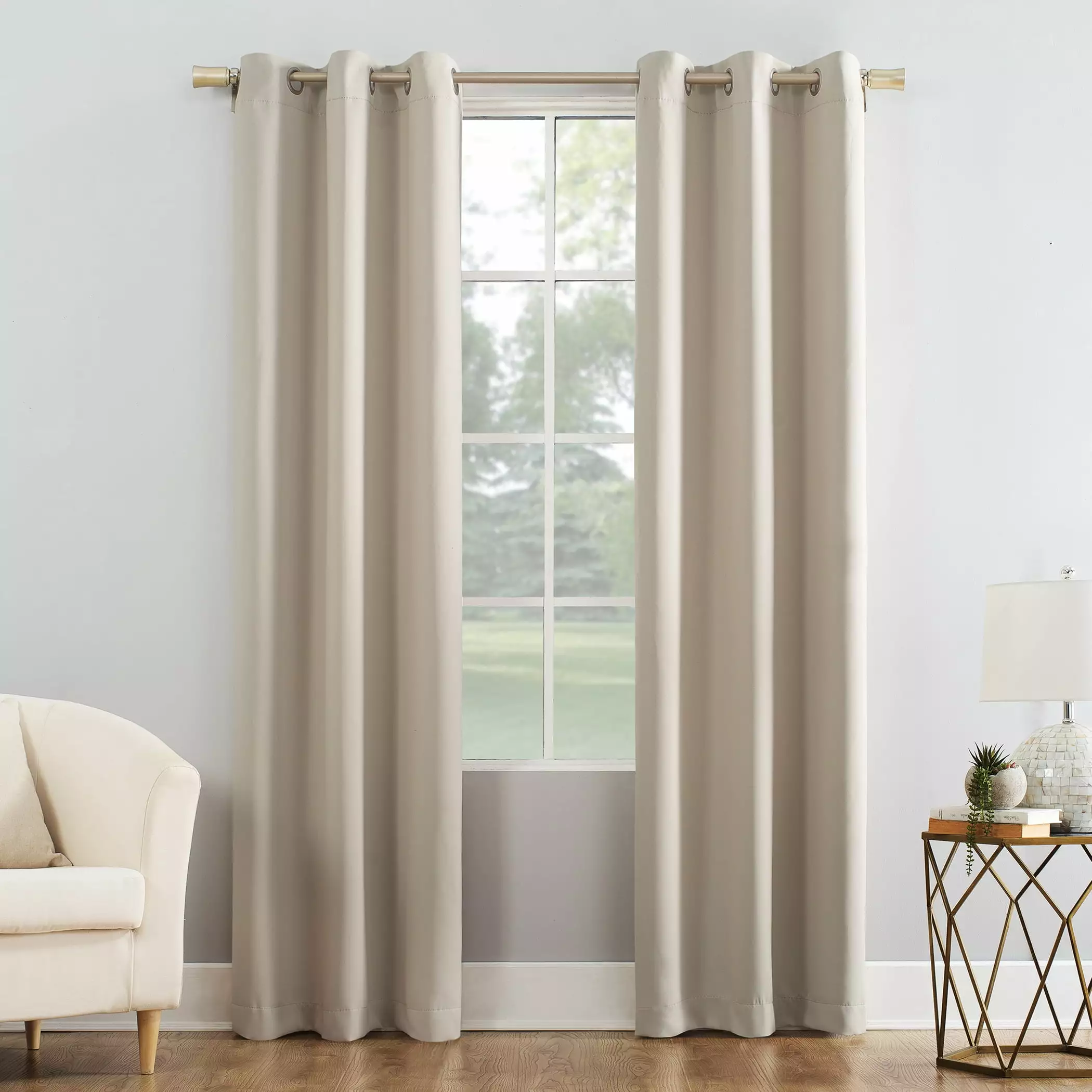 Mainstays Blackout Grommet Single Curtain Panel. Beige. 40W x 84L