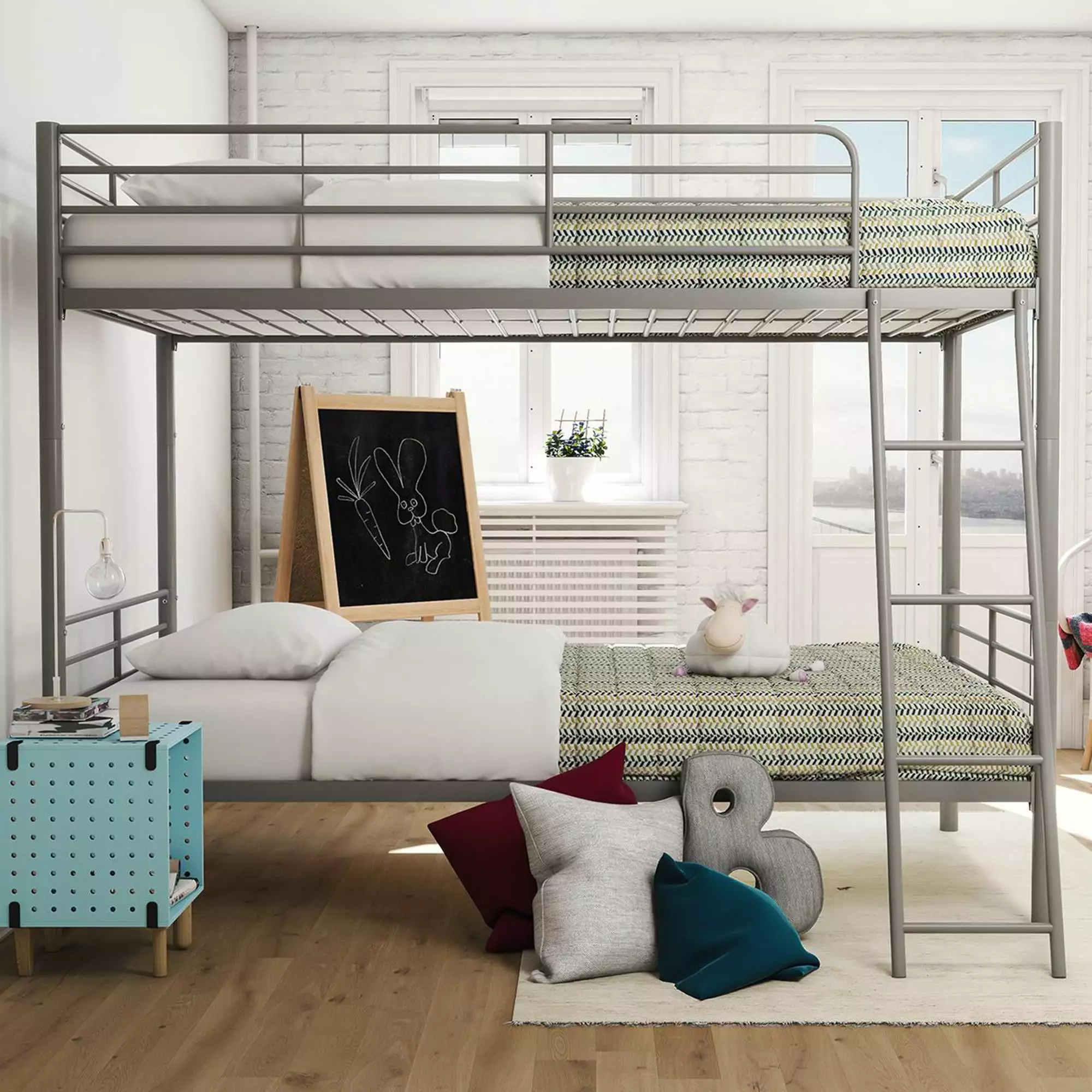 Mainstays Convertible Twin over Twin Metal Bunk Bed. Silver