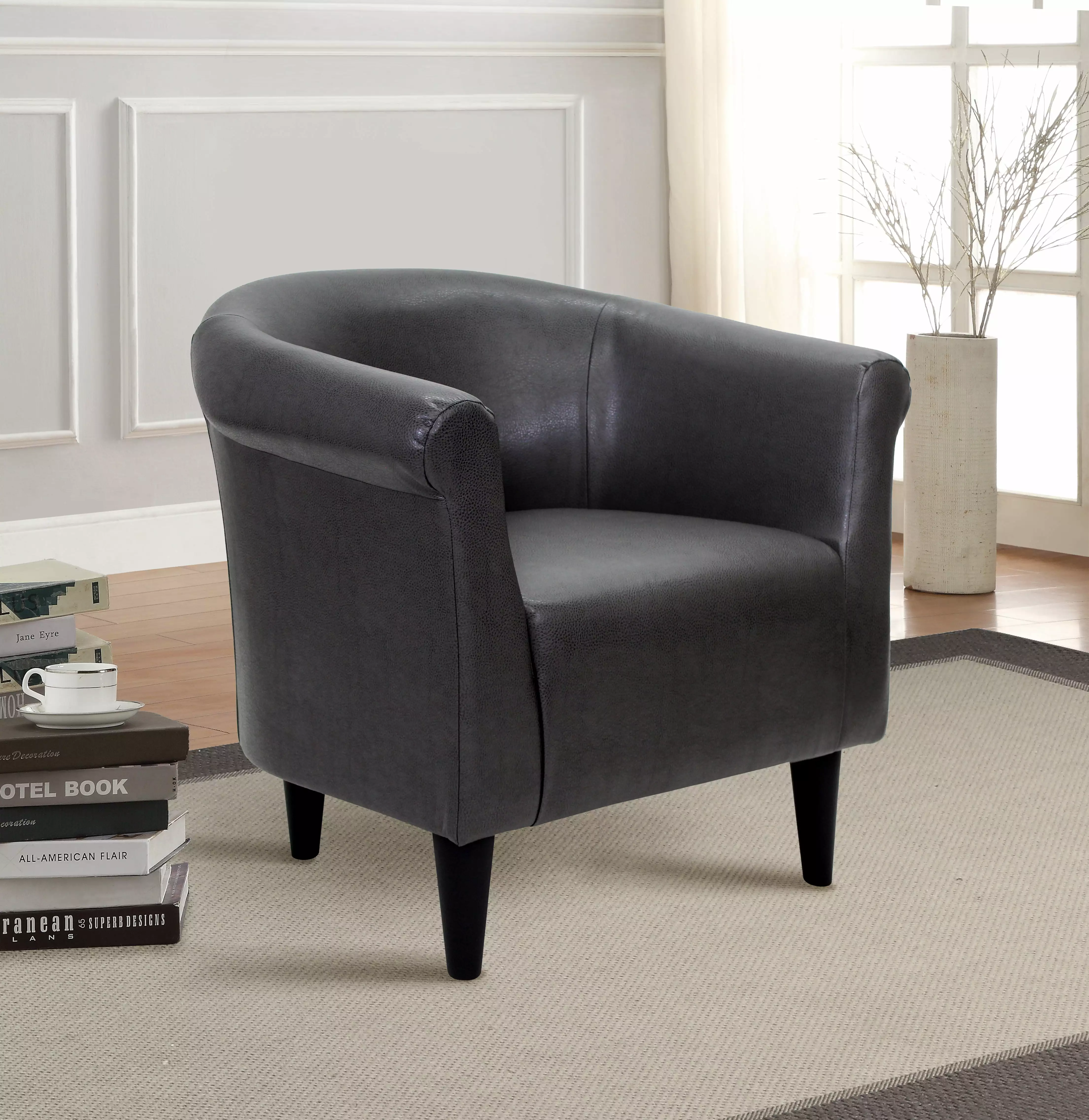 Mainstays Faux Leather Bucket Accent Chair. Carbon Gray