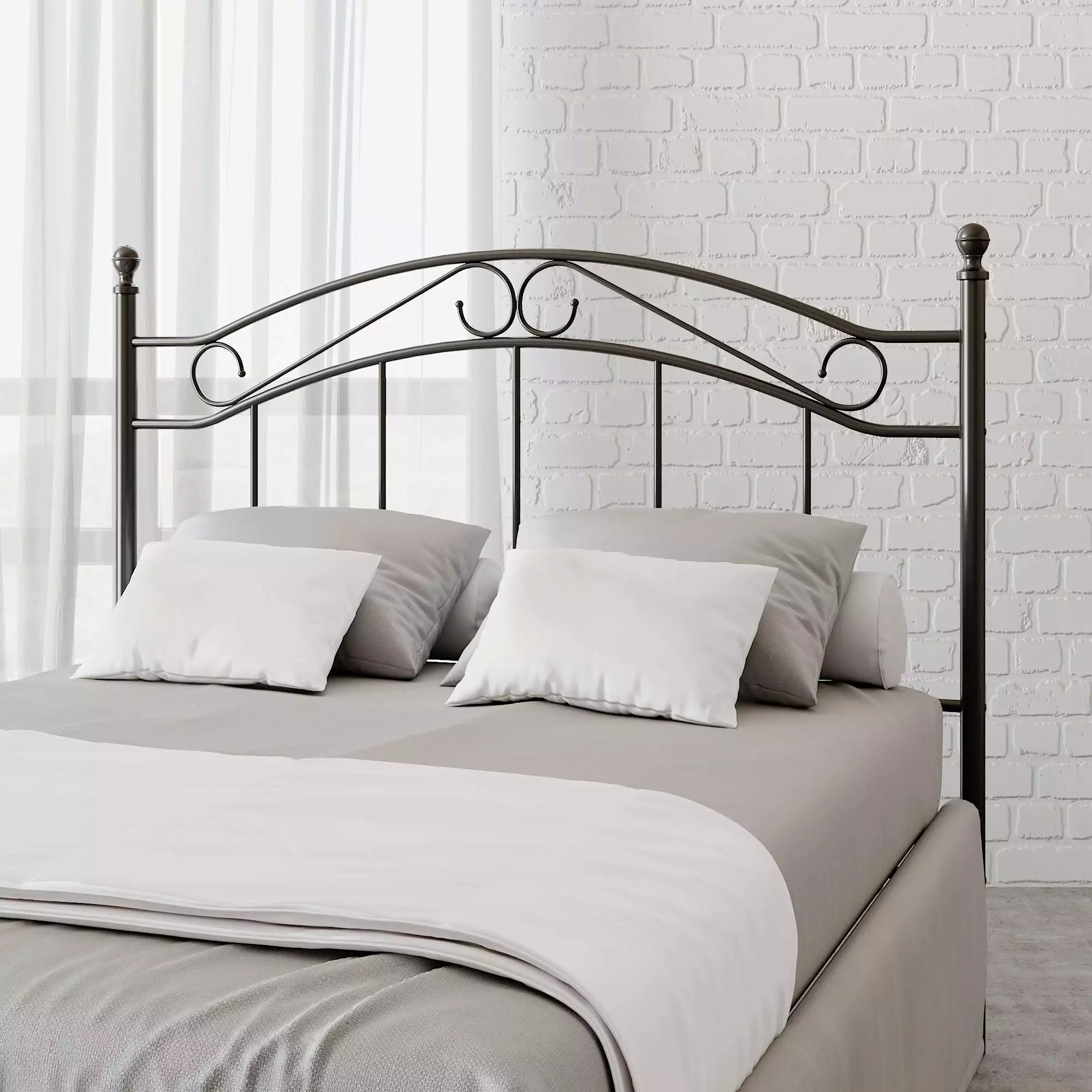 Mainstays Full/Queen Metal Headboard with Delicate Detailing. Black