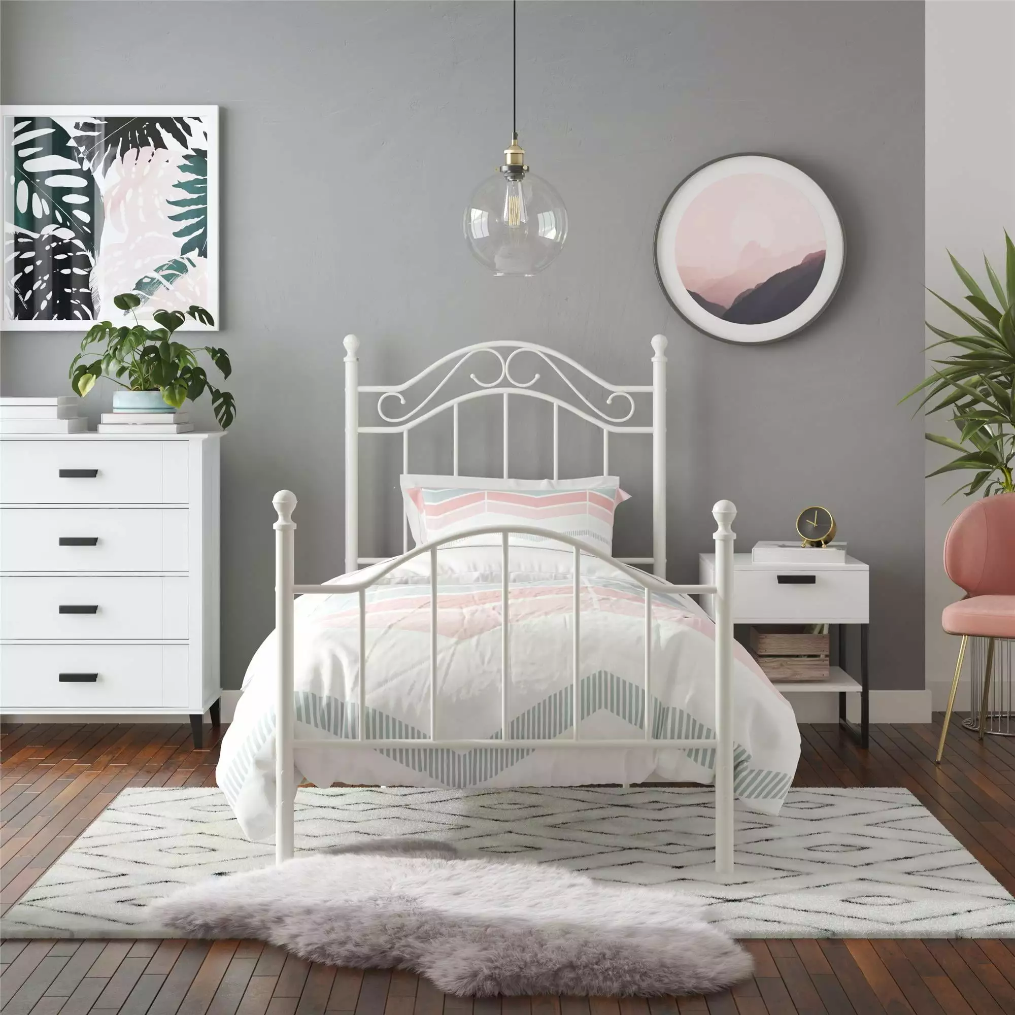 Mainstays Metal Bed. Bedroom Furniture. Twin Size Frame. White