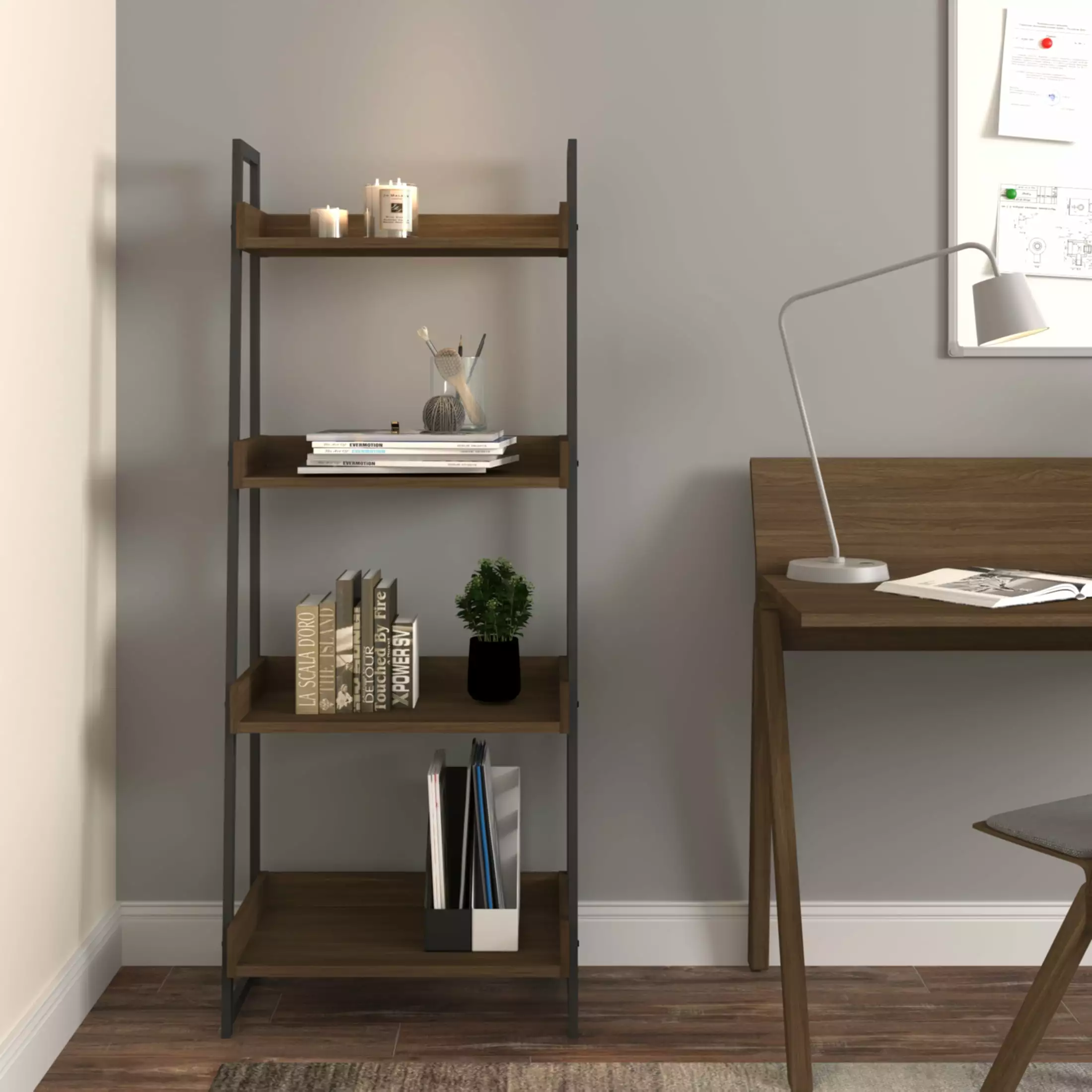 Mainstays Mixed Material 4-Shelf Bookcase. Walnut