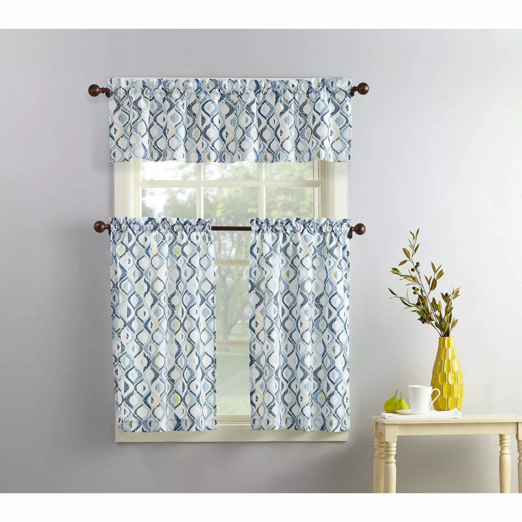 Mainstays Modern Trellis 3 Pieces Kitchen Curtain Set