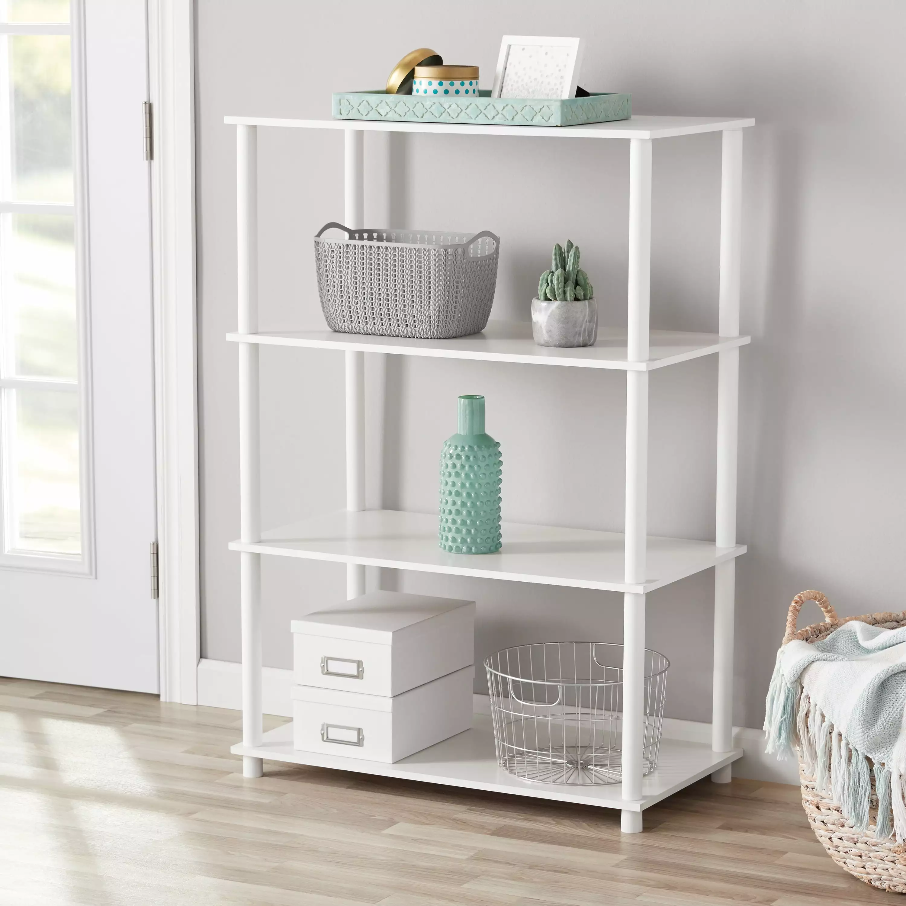 Mainstays No Tools 4-Shelf Storage Bookcase. White