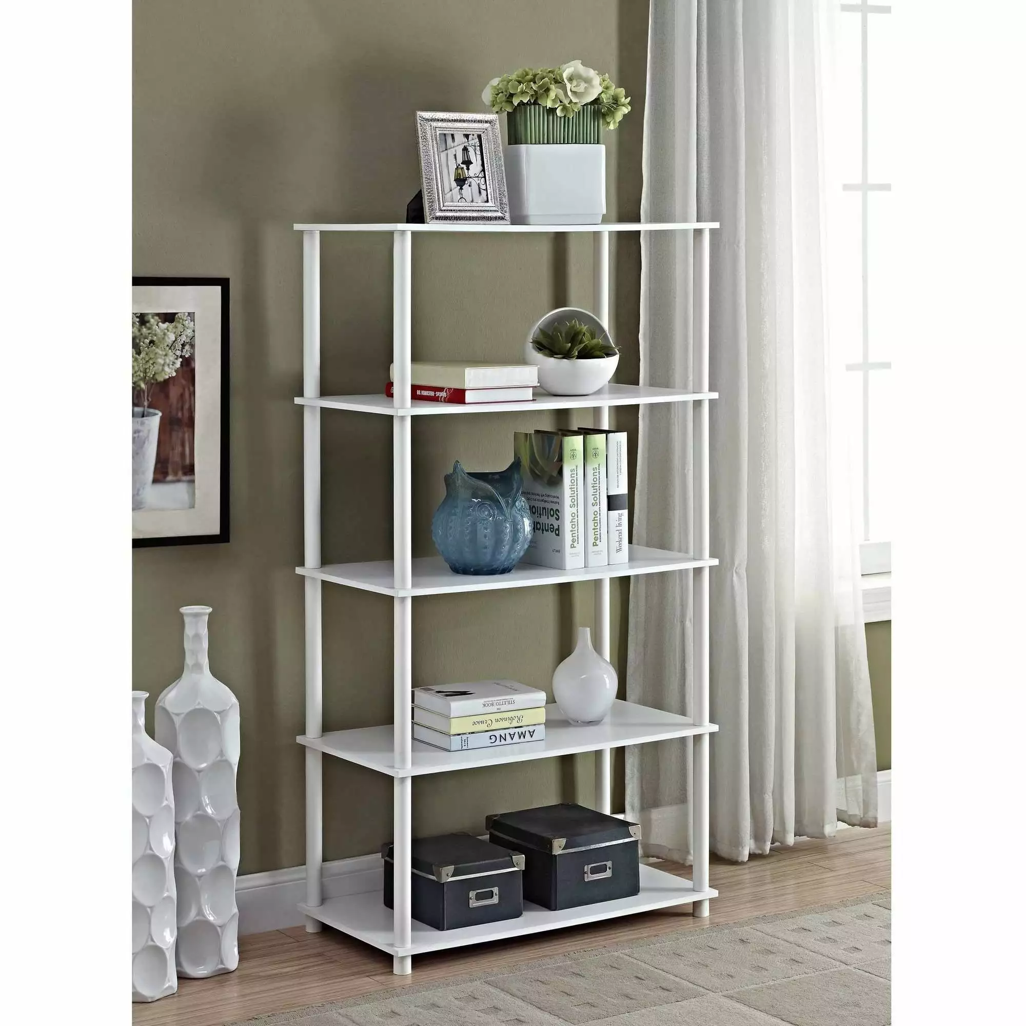 Mainstays No Tools 5-Shelf Storage Bookcase. White