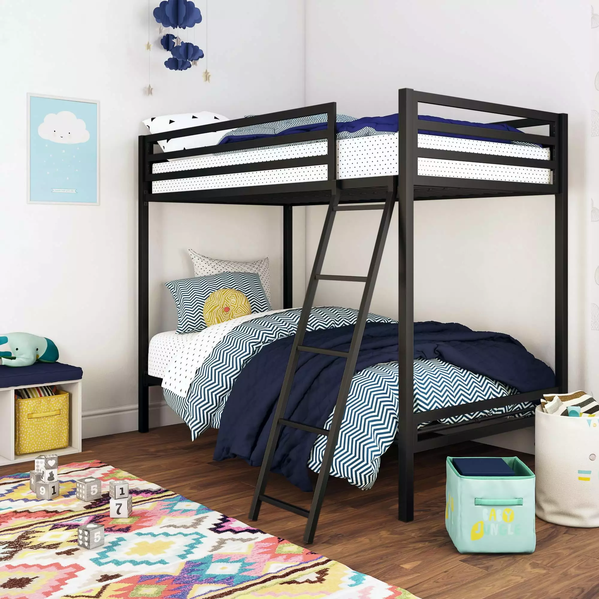 Mainstays Premium Twin over Twin Metal Bunk Bed. Black