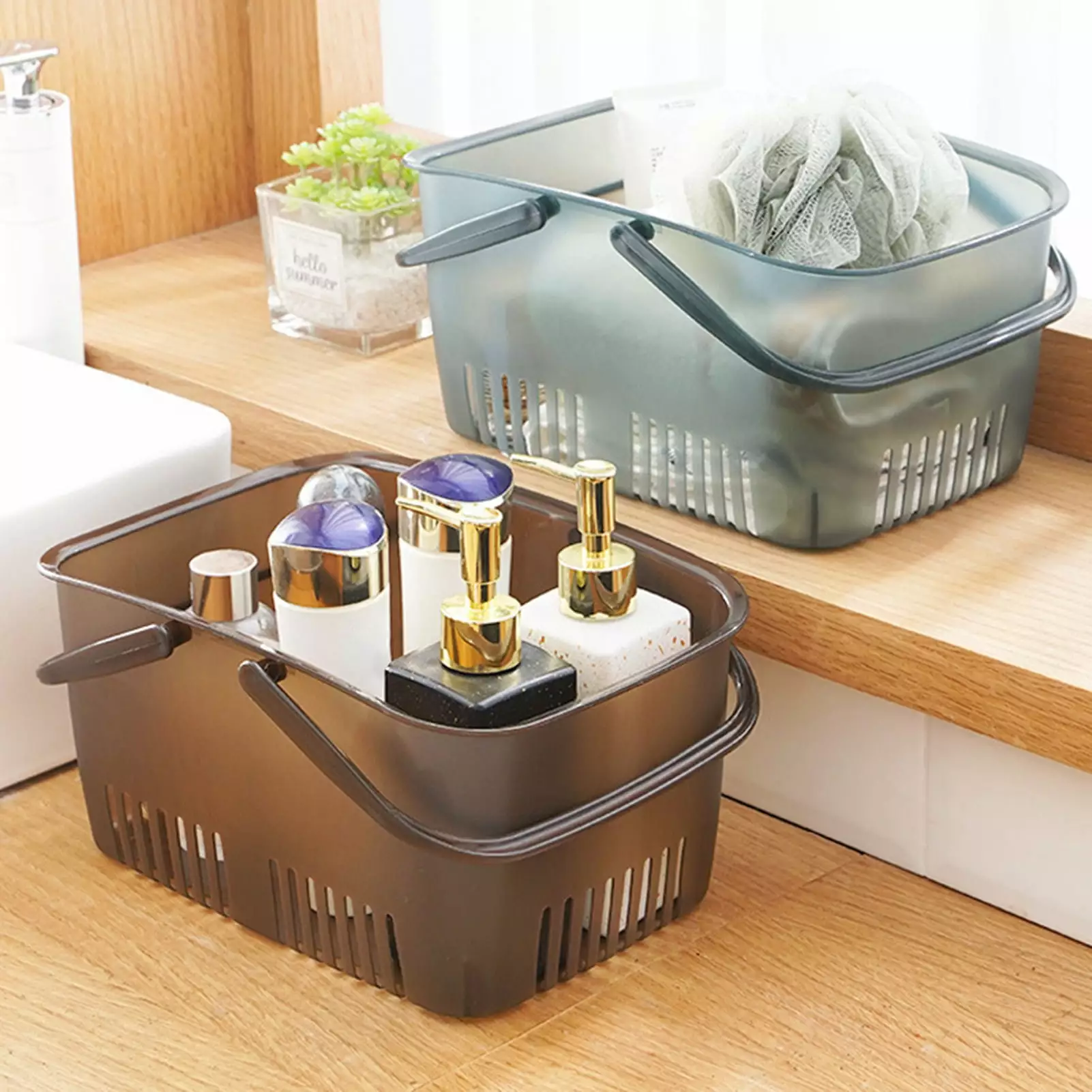 Mairbeon Hollow Shower Caddy Basket with Handles PP Several Drainage Holes Shower Caddy Bin Office Supplies