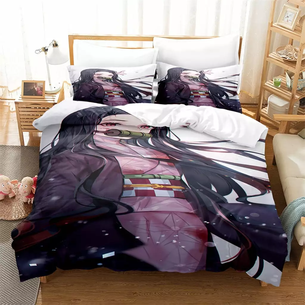 Manga Bed Comforter Sets Twin Full Queen King Size Demon Slayer Tanjirou Nezuko Anime Duvet Bedding Sets & Pillowcase for Fan Teen