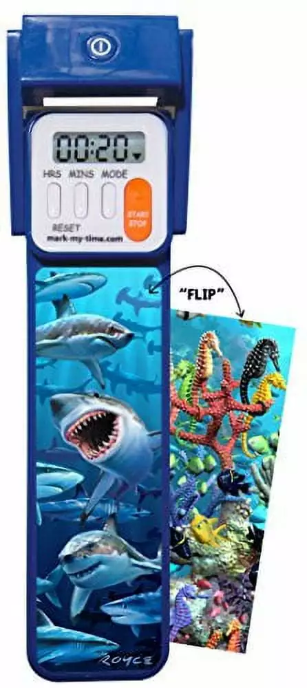 Mark-My-Time 3D FLIP Shark/Reef Digital LED Booklight Reading Timer