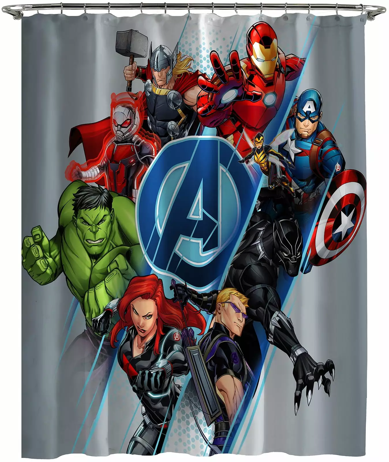 Marvel Avengers Assembled Blue Microfiber 70x72 Shower Curtain. Kids Bathroom Decor