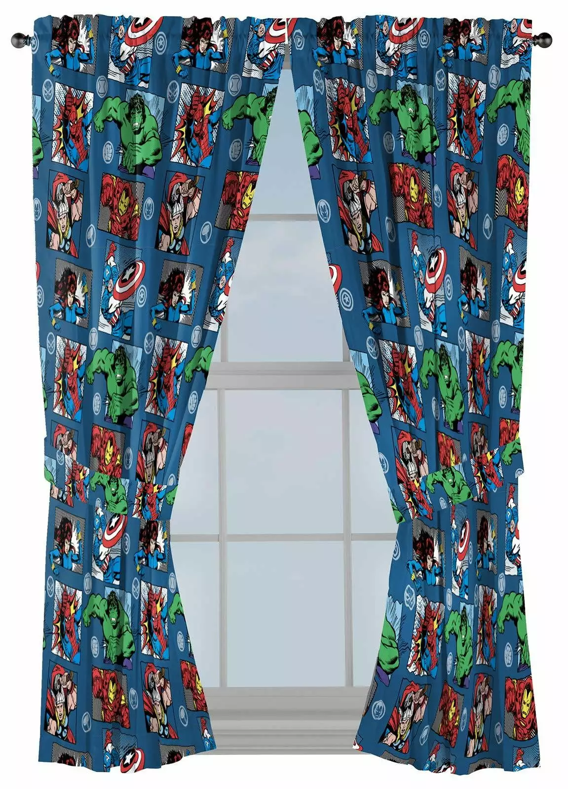 Marvel Avengers Fighting Team 63 Inch Drapes - Beautiful Room Decor & Easy Set Up. Bedding - Curtains Include 2 Tiebacks. 4 Piece Set