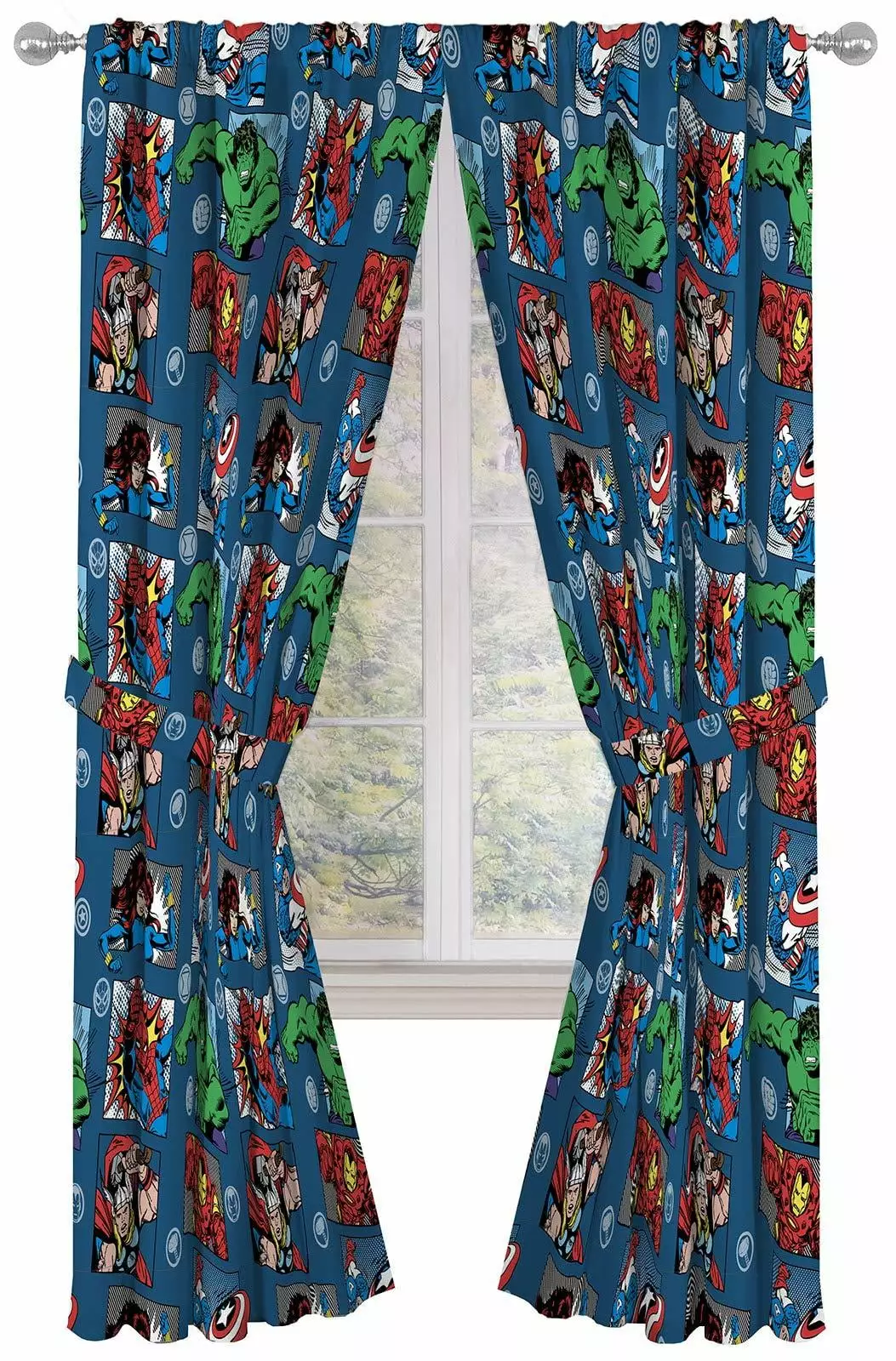 Marvel Avengers Fighting Team 84 Inches Drapes - Beautiful Room Decor & Easy Set Up. Bedding - Curtains Include 2 Tiebacks. 4 Pieces Set (Official Marvel Product)