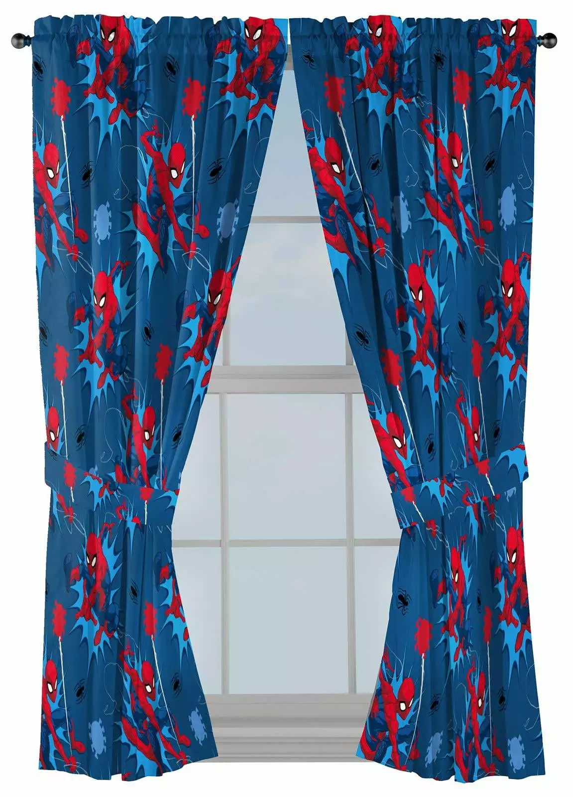 Marvel Spiderman Spidey Daze 63 Inches Drapes - Beautiful Room Decor & Easy Set Up. Bedding - Curtains Include 2 Tiebacks. 4 Pieces Set (Official Marvel Product)