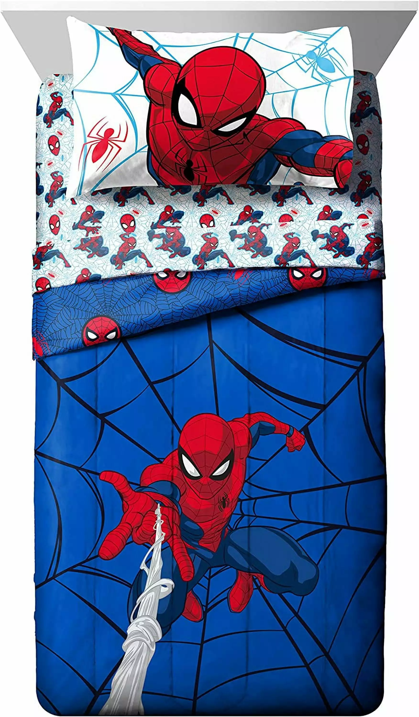 Marvel Spiderman Webtastic 5 Piece Twin Bed Set. 100% Microfiber. Blue