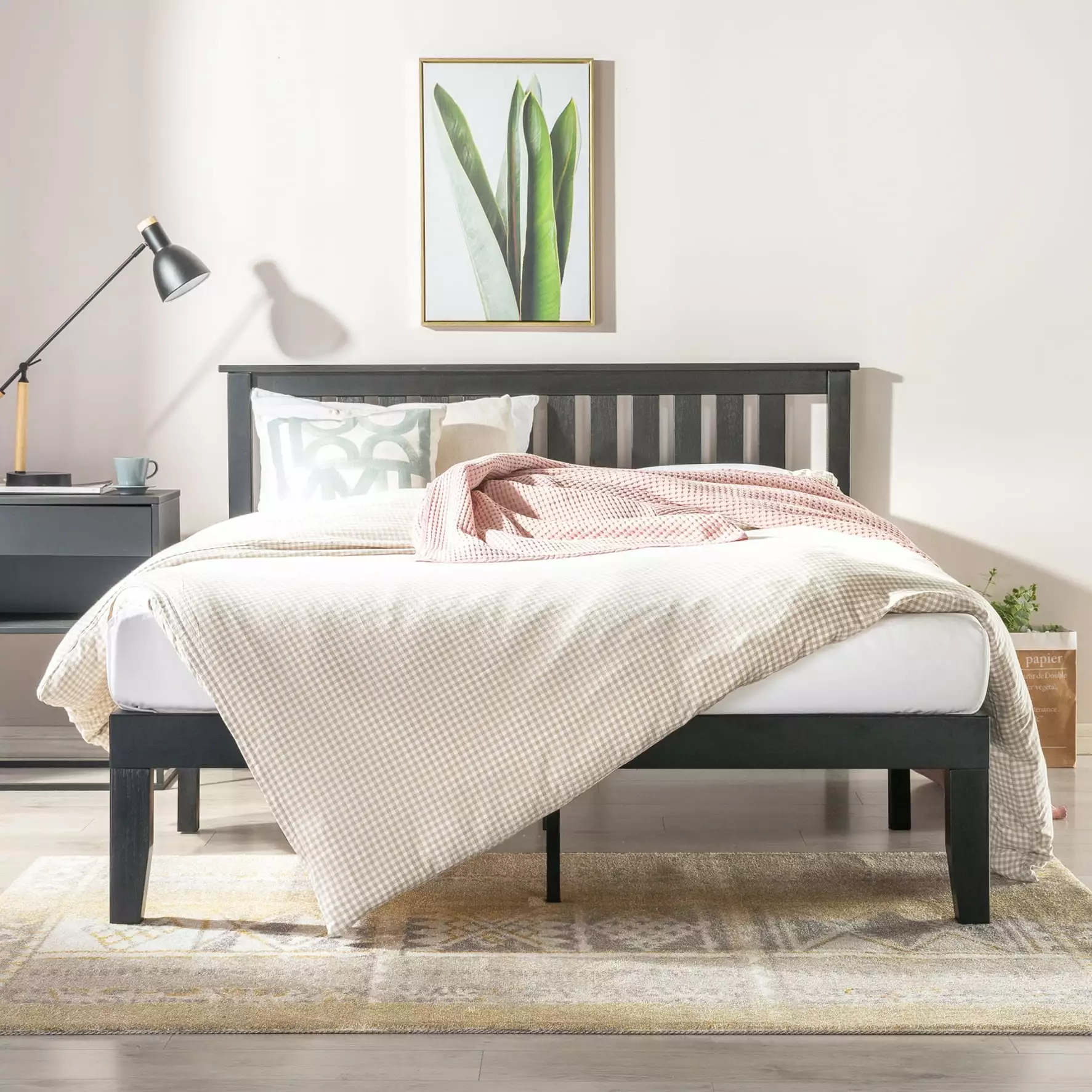 Mellow Marley Solid Wood Platform Bed with Headboard. Black. Twin