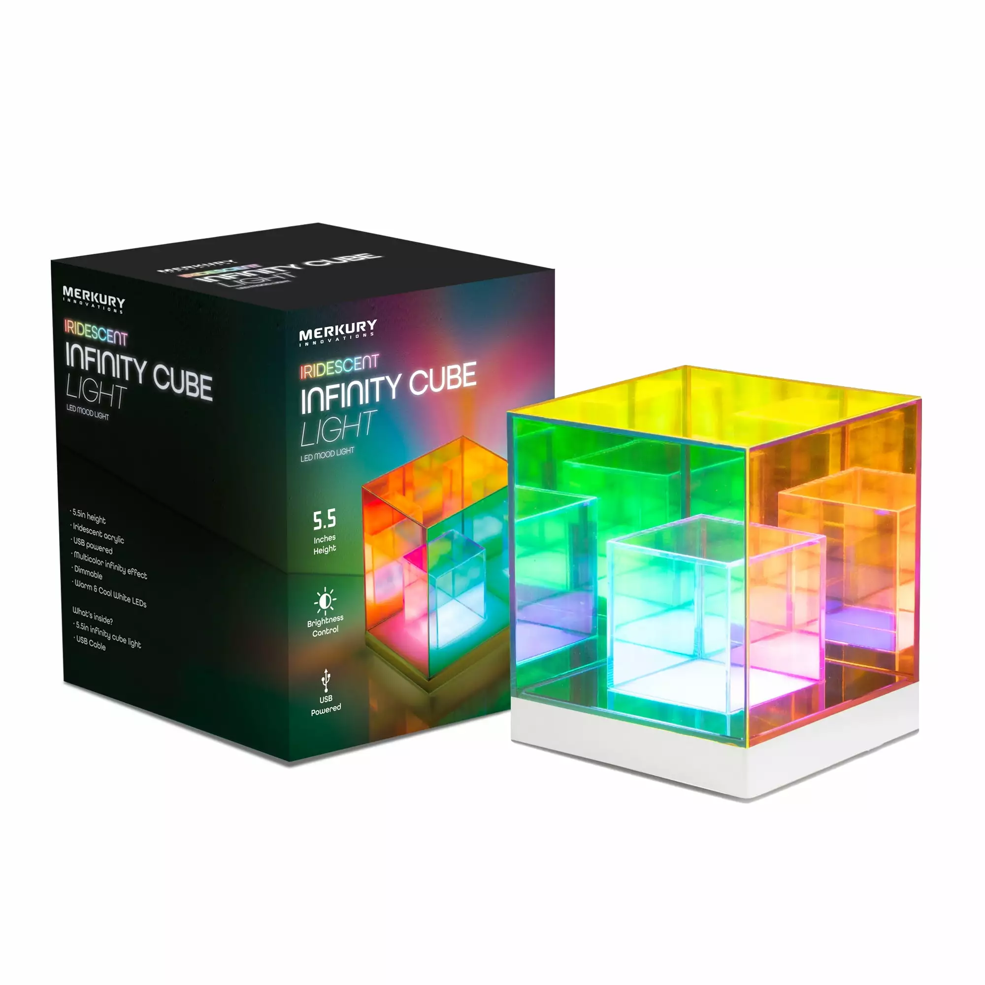 Merkury Innovations Iridescent Infinity Cube Light - Plug-In Multicolor LED Magic Lamp