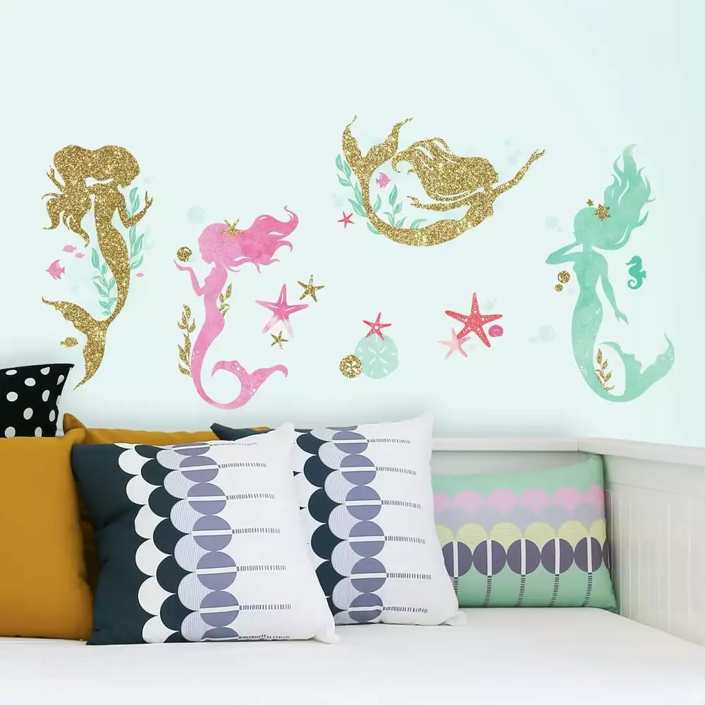 Mermaid Peel and Stick Wall Decals with Glitter