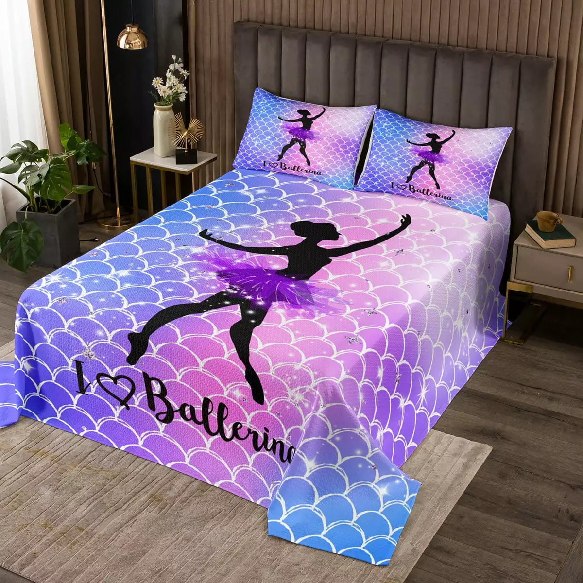 Mermaid Scale Bedspread Set For Girls. Ballet Decor Coverlet Set Twin Size Dancing Ballerina Quilt Set For Kids Boys Teens Adult Bedroom Decor. Starry Sky Rainbow Pastel Bedding Set. Pink Purple