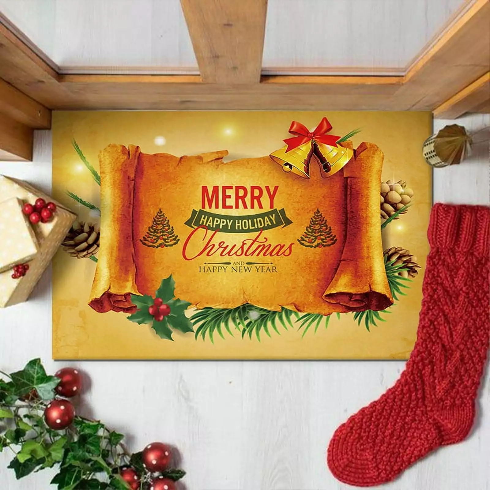 Merry Christmas Carpet Floor Mat Santa Claus Gingerbread Man Area Rugs Xmas Tree Throw Rug for Bedroom Living Room