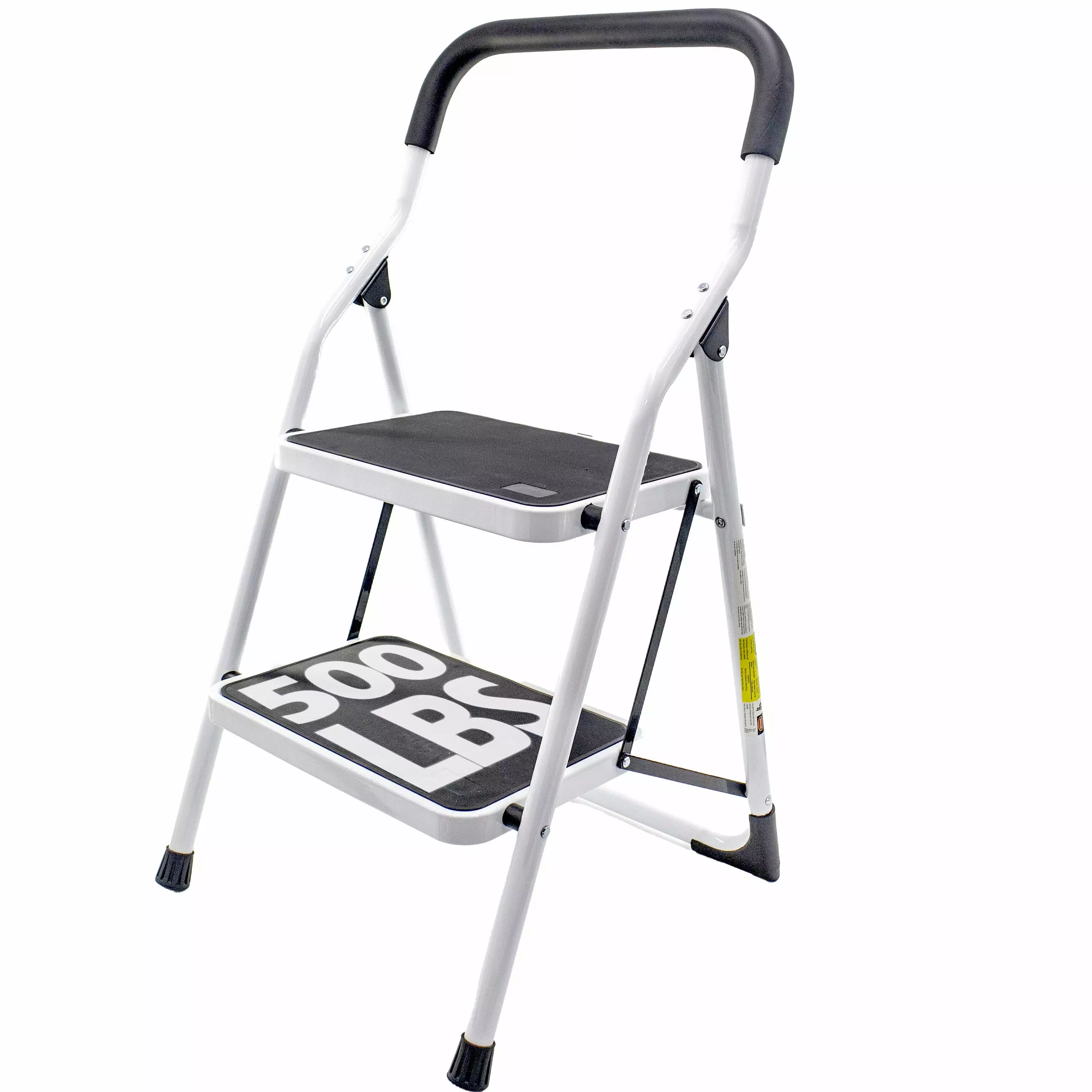 Metal 2 Step Stool Ladder Foldable with Non Slip Ergonomic Handle & Platform - Foldable. Heavy Duty. Lightweight. Compact & Collapsible Steel Safety Kitchen Step Stool - 35 Height