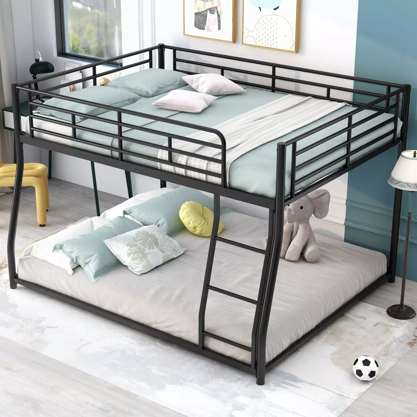 Metal Full XL/ Queen Bunk Bed. Heavy Duty Stronger Steel Bunk Beds Full XL/ Queen Size with Ladders and Safety Guard Rail. for Kids Teens Girls Boys Adults Bedroom Furniture (Black-Full XL/ Queen)