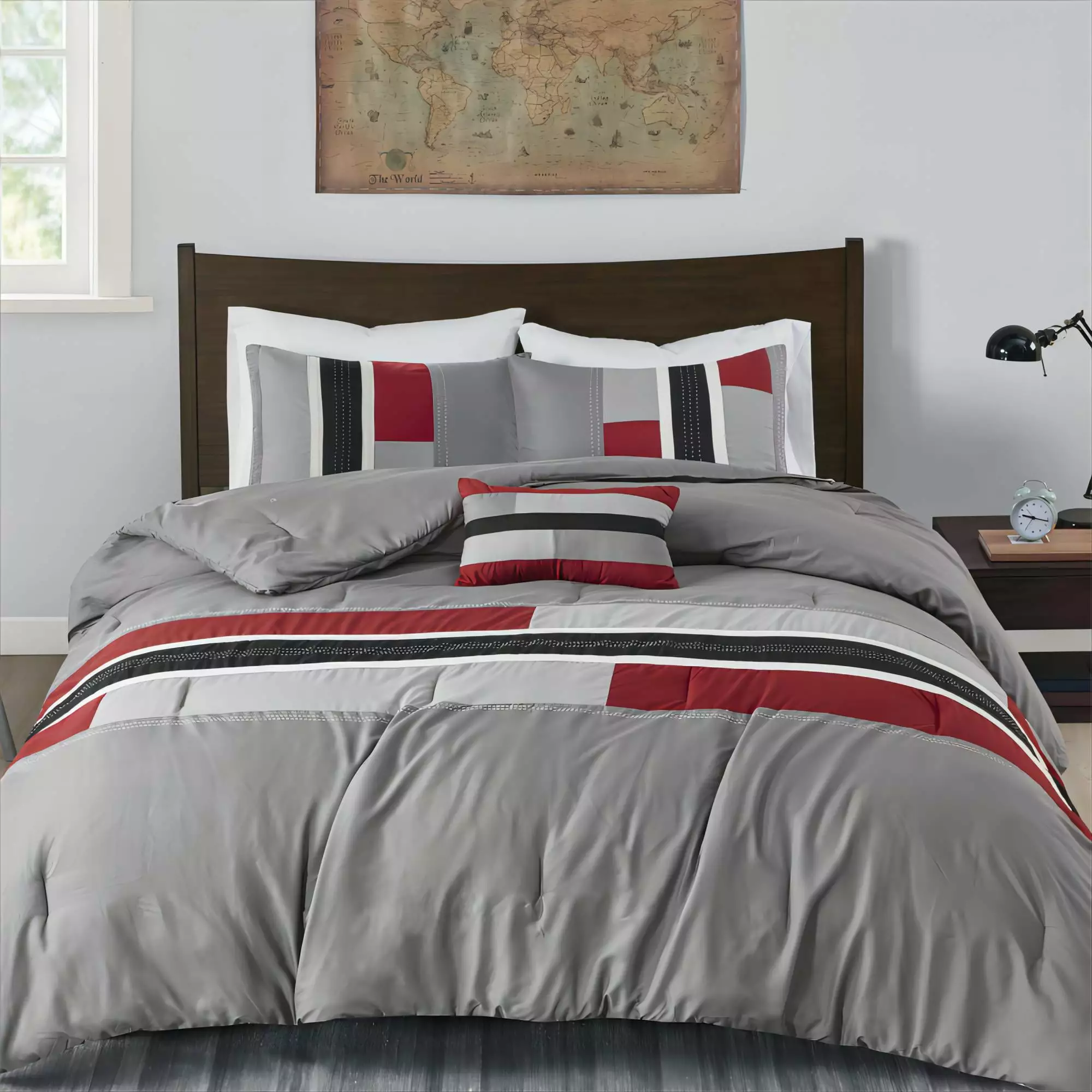 Mi Zone Twin/Twin XL All Season Comforter Set with Decor Pillow 3-Piece Geometric Stripes Red