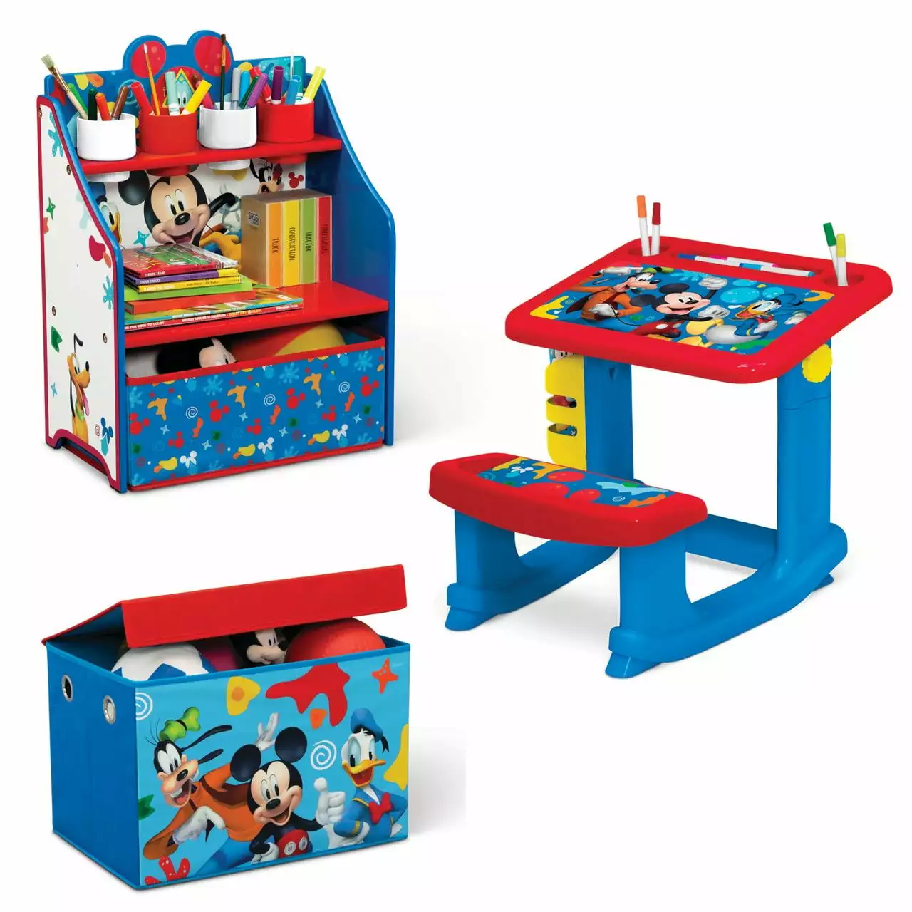 Mickey Mouse 3-Piece Art & Play Toddler Room-in-a-Box by Delta Children ?C Includes Draw & Play Desk. Art & Storage Station & Fabric Toy Box. Blue