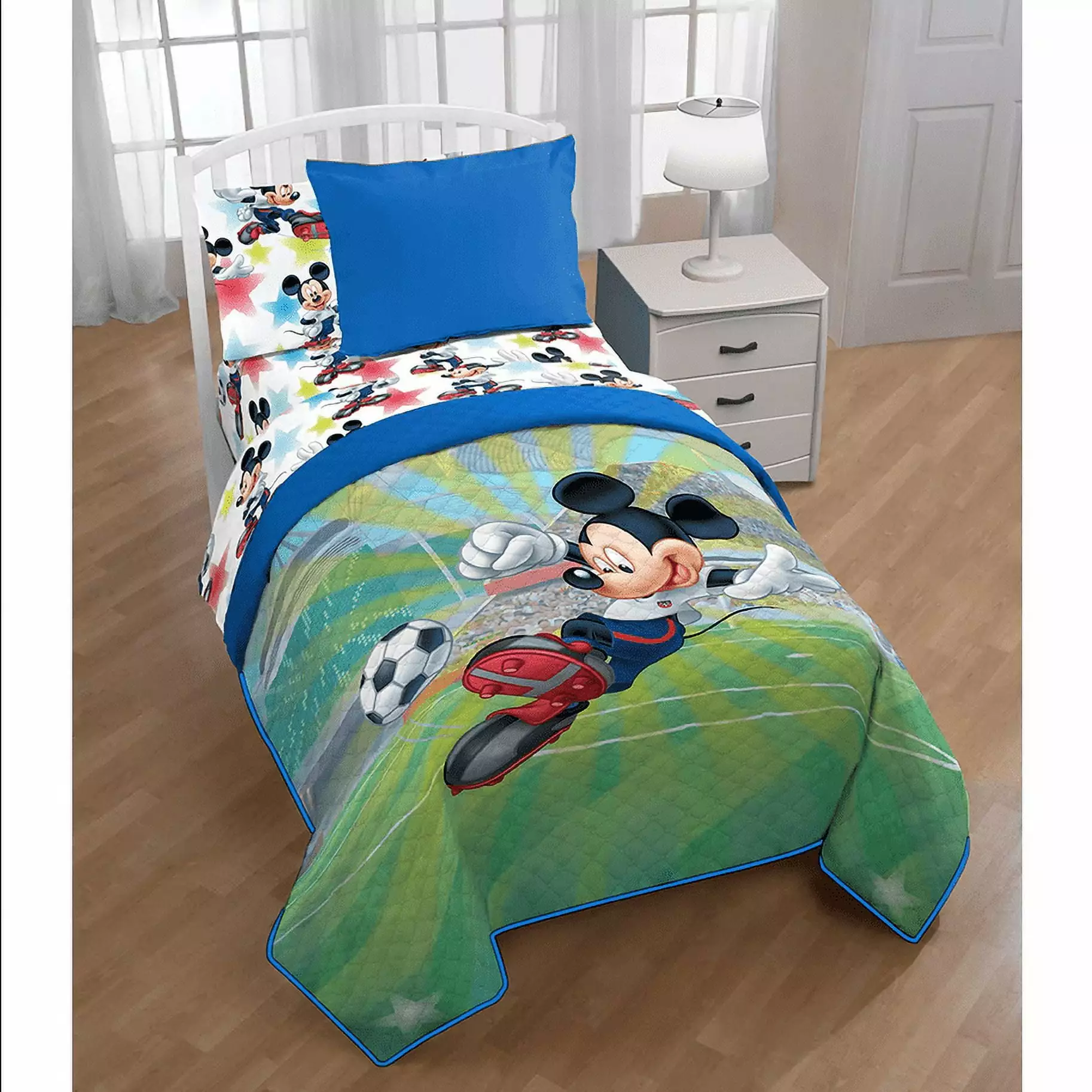 Mickey Mouse Soccer Quilted Bedspread / Comforter & 1PC Sham - 2 PC Set by Disney