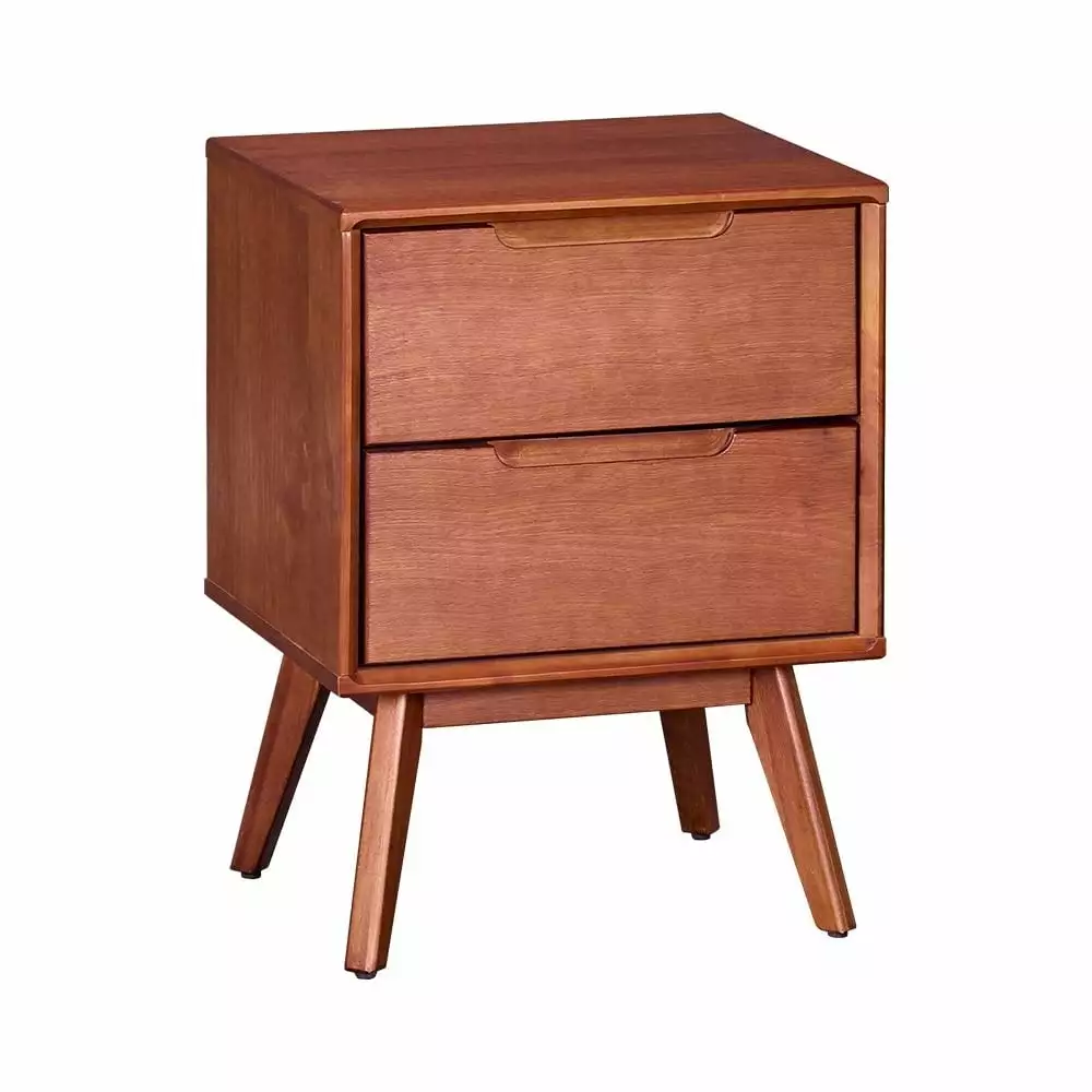 Mid Century Modern Style Wooden Nightstand with Angled Legs. Brown- MUSEHOMEINC