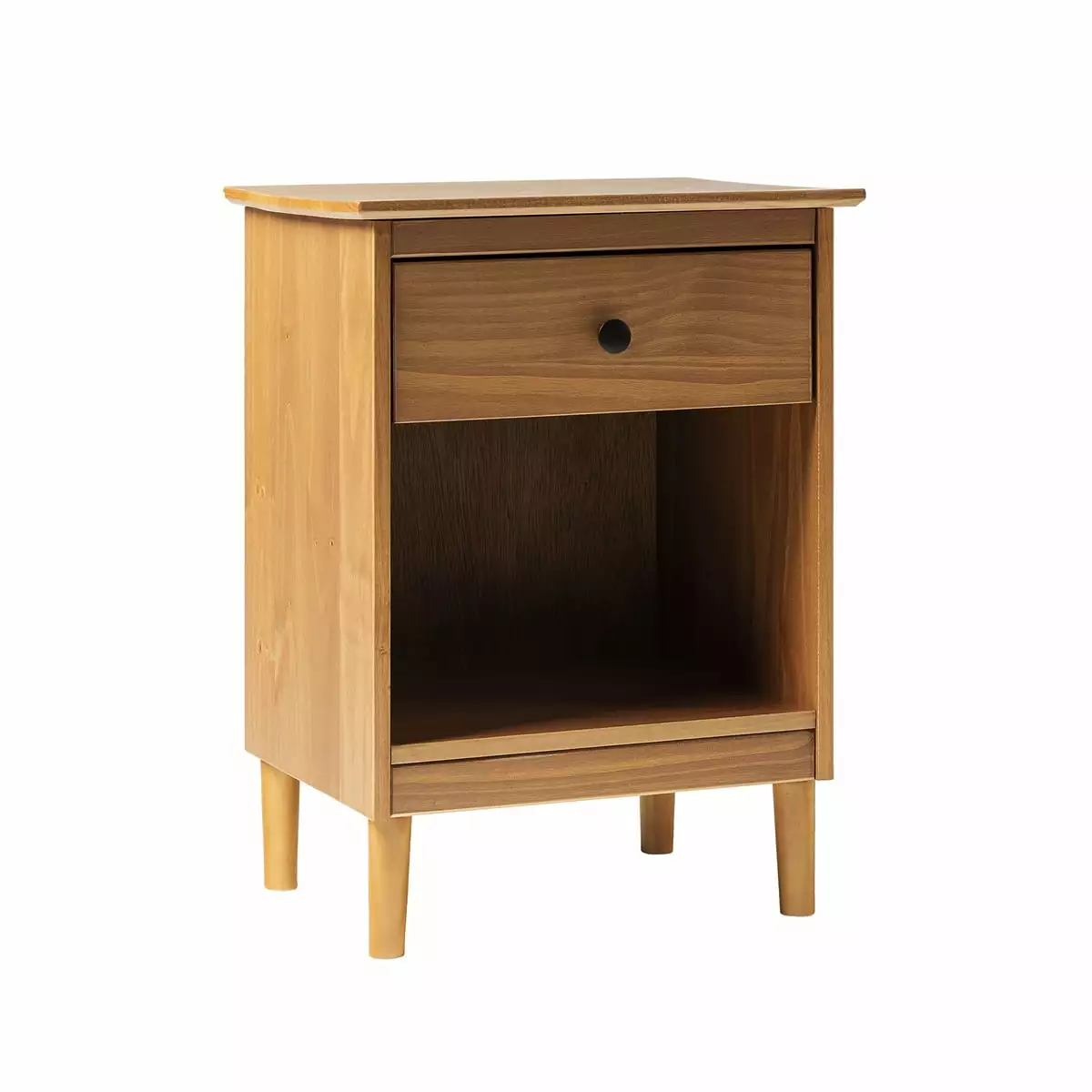 Mid-Century Wood Nightstand. Small End Table with 1 Drawer. Shelf Bedside End Table with Stripe Pattern for Living Room