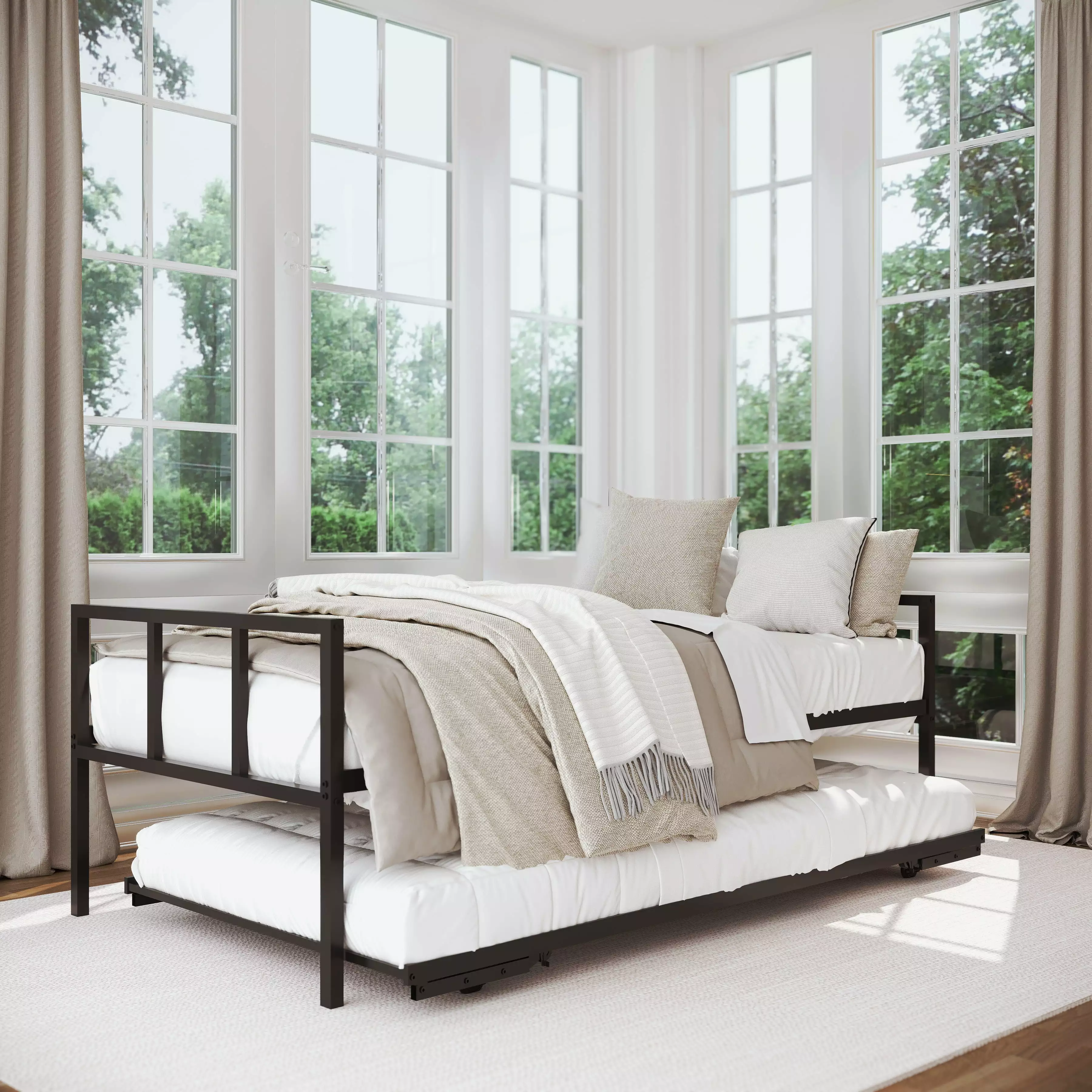 Milliard Modern Metal Twin Daybed with Trundle. Black - Mattresses Sold Separately