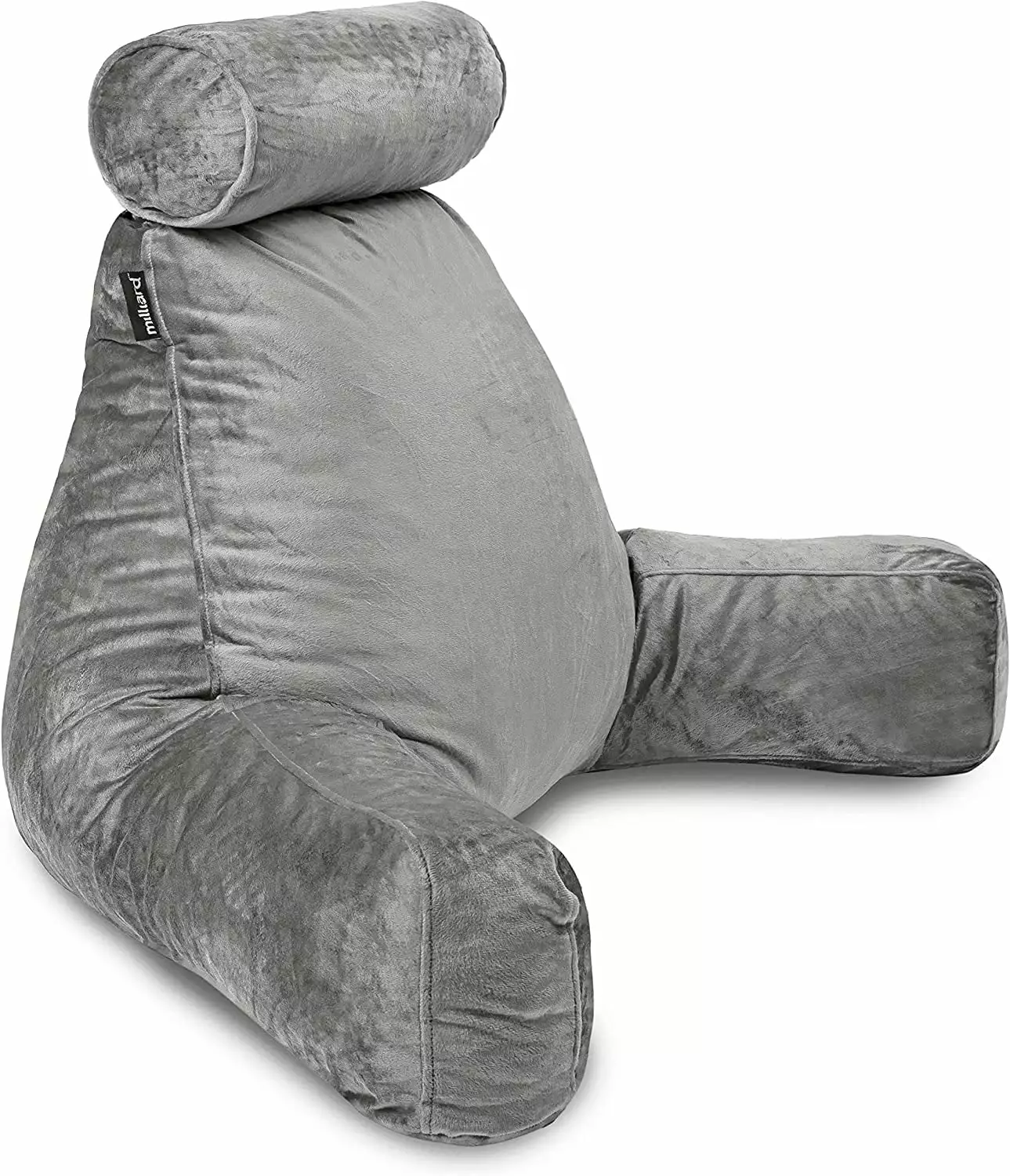 Milliard Reading Pillow with Detachable Neck Roll with Shredded Memory Foam - 24 inch - Color: Grey