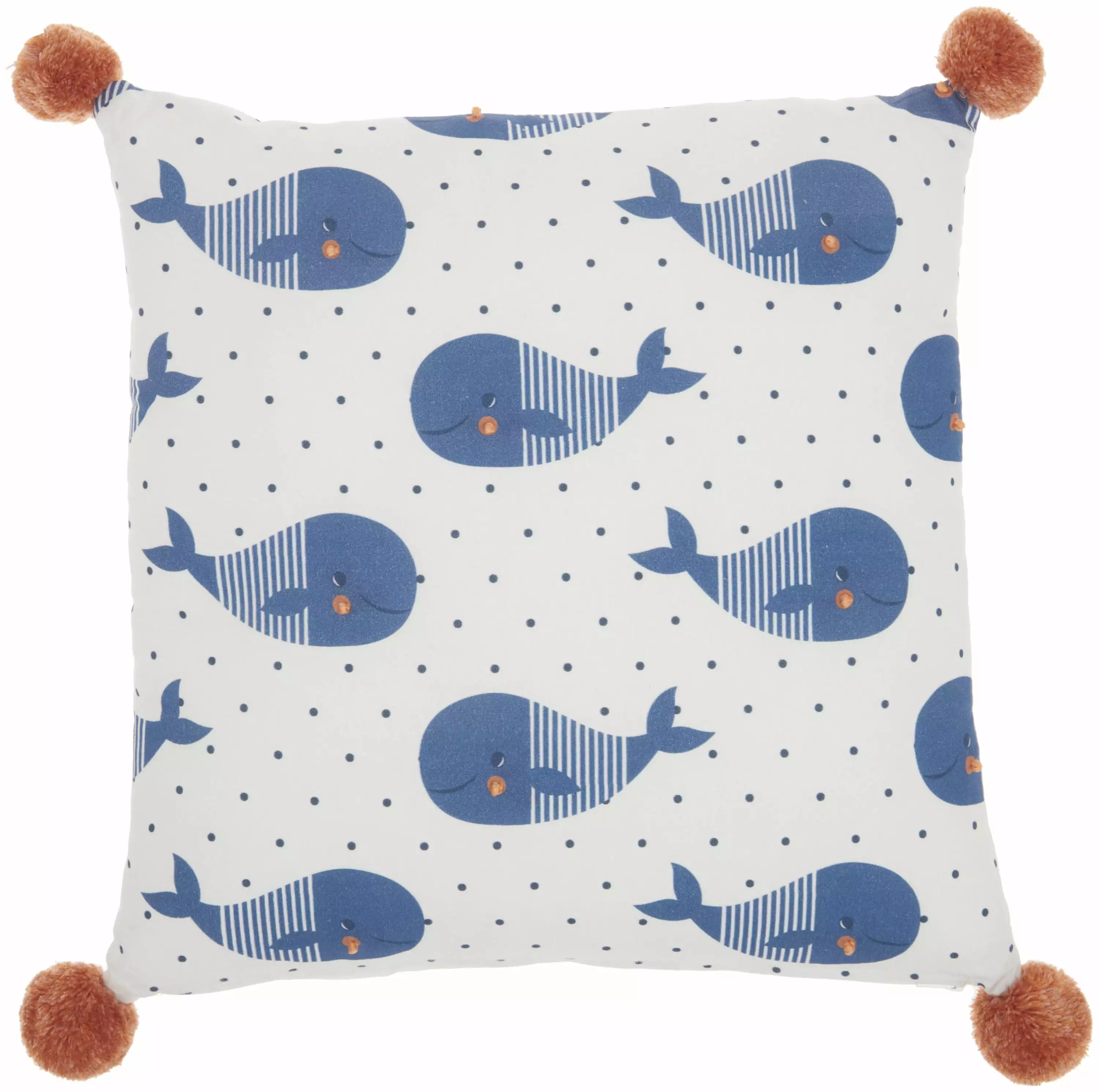 Mina Victory Plush 16 Square Cotton Whales Throw Pillow in Multi-Color