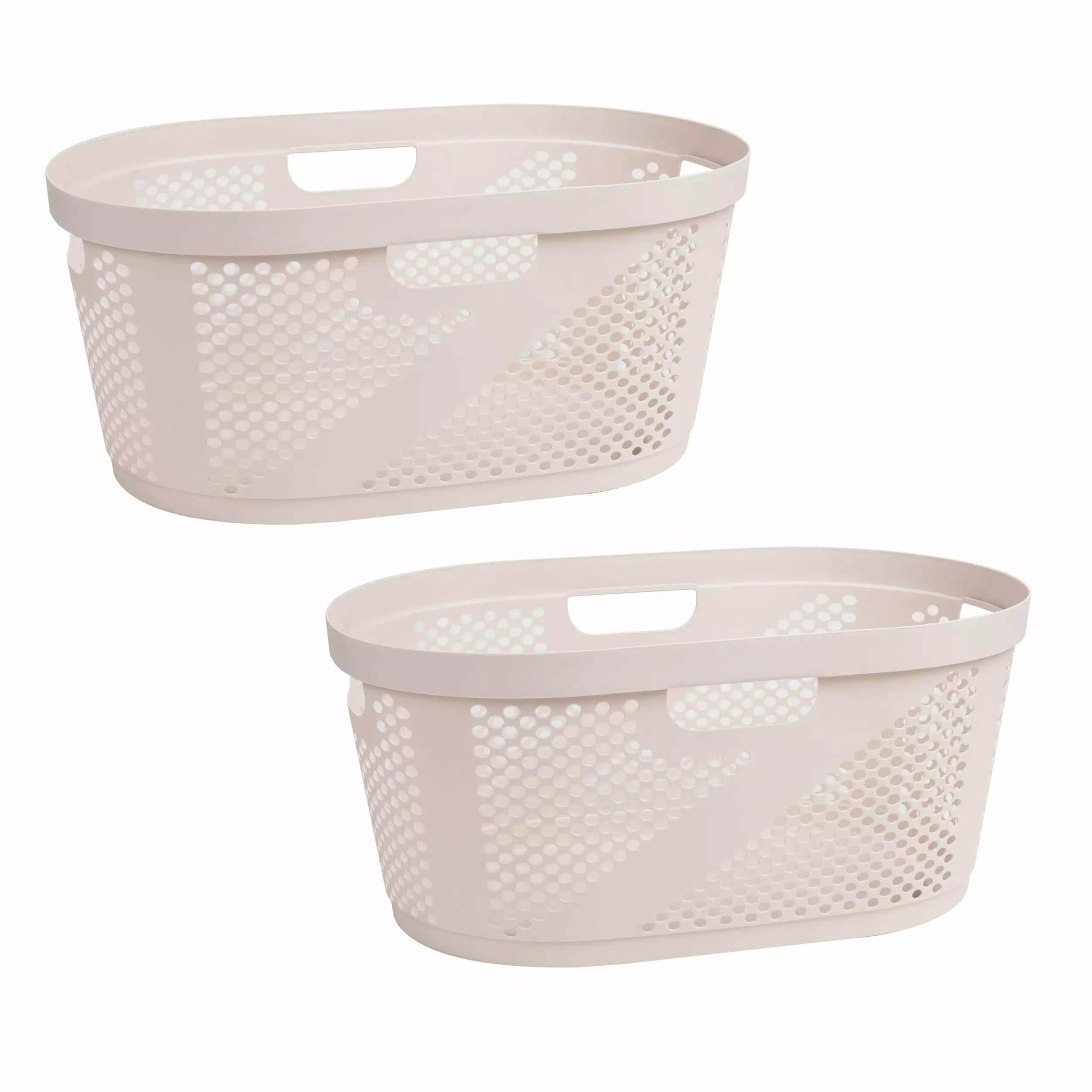 Mind Reader 40L Laundry Basket. Clothes Hamper. Lid. Ventilated. Plastic. 23L x 14.5W x 10.5H. Set of 2. Ivory