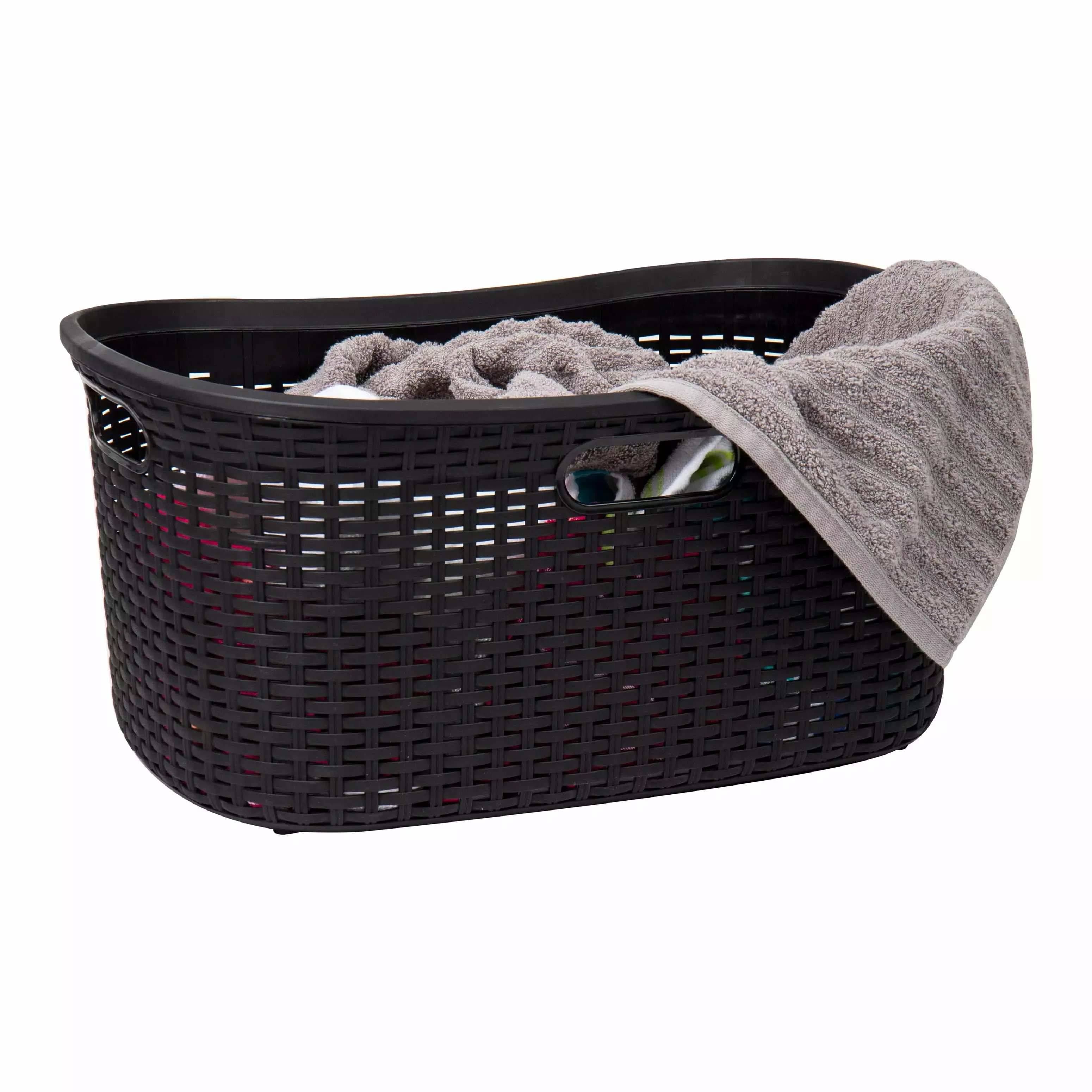 Mind Reader 40L Laundry Basket. Clothes Hamper. Wicker Design. Plastic. 23L x 14.5W x 11H. Black