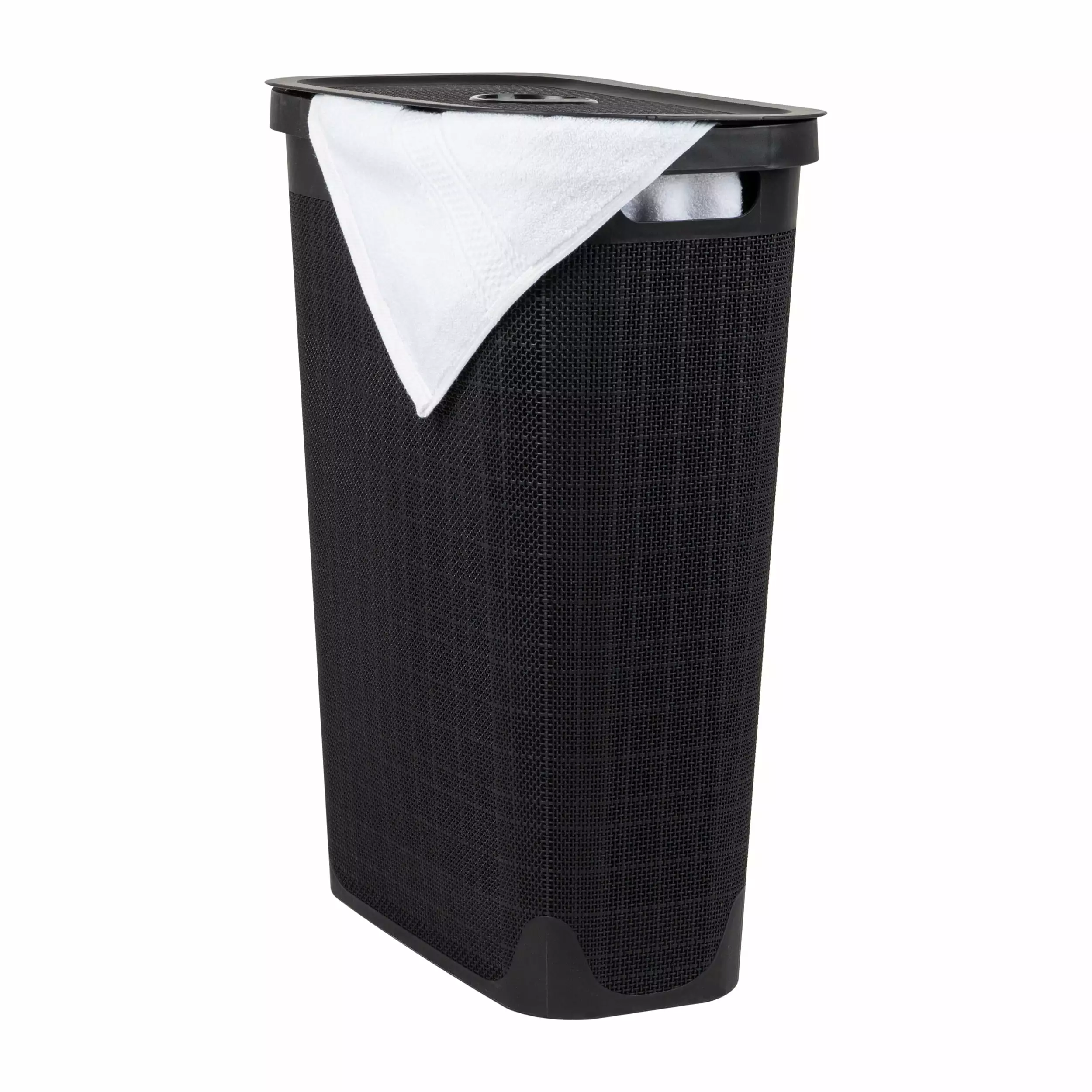 Mind Reader 40L Slim Laundry Hamper. Clothes Basket. Plastic. Adult 18.5L x 10.75W x 23.5H. Black