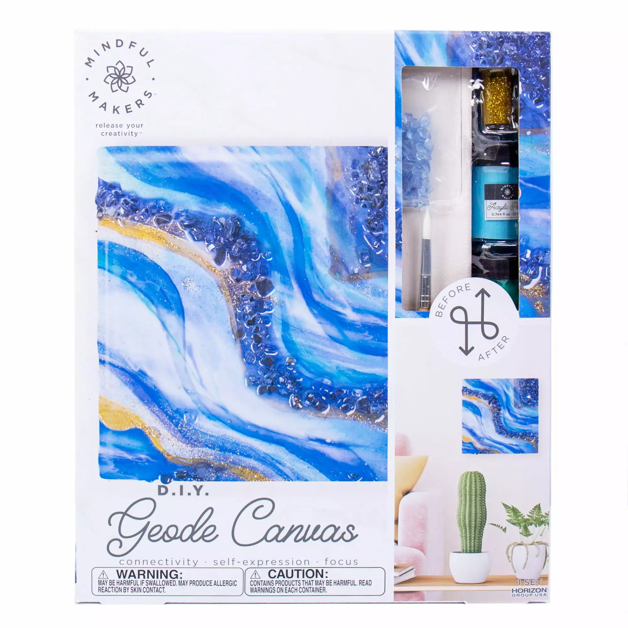 Mindful Makers D.I.Y. Geode Canvas Art Kit. 8 in. x 8 in. (17 Pieces)