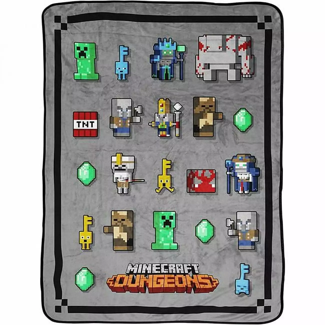 Minecraft 833279 46 x 60 in. Minecraft Dungeon Mobs Fleece Throw Blanket. Gray