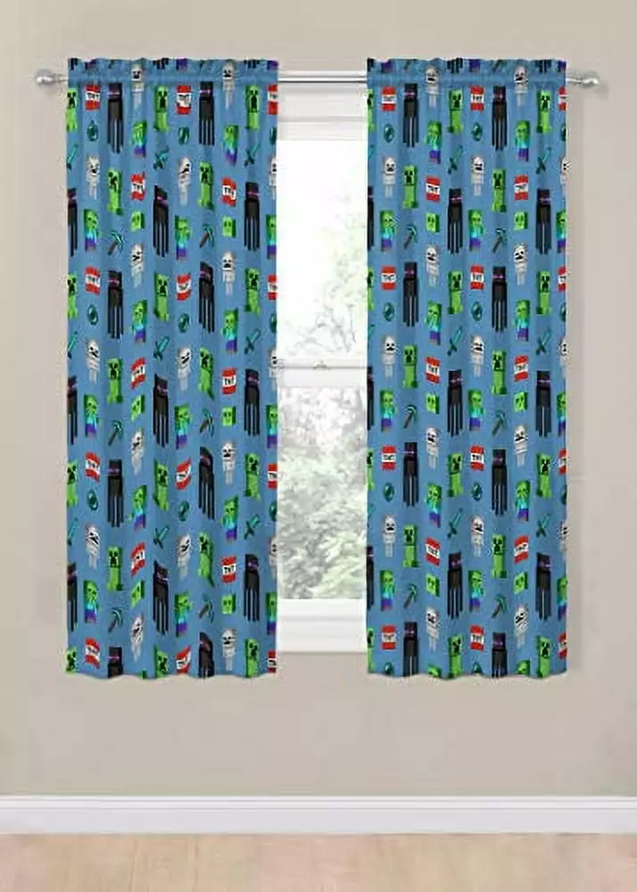 Minecraft Monster Hunters 63 Inches Drapes - Beautiful Room Decor & Easy Set Up. Curtains