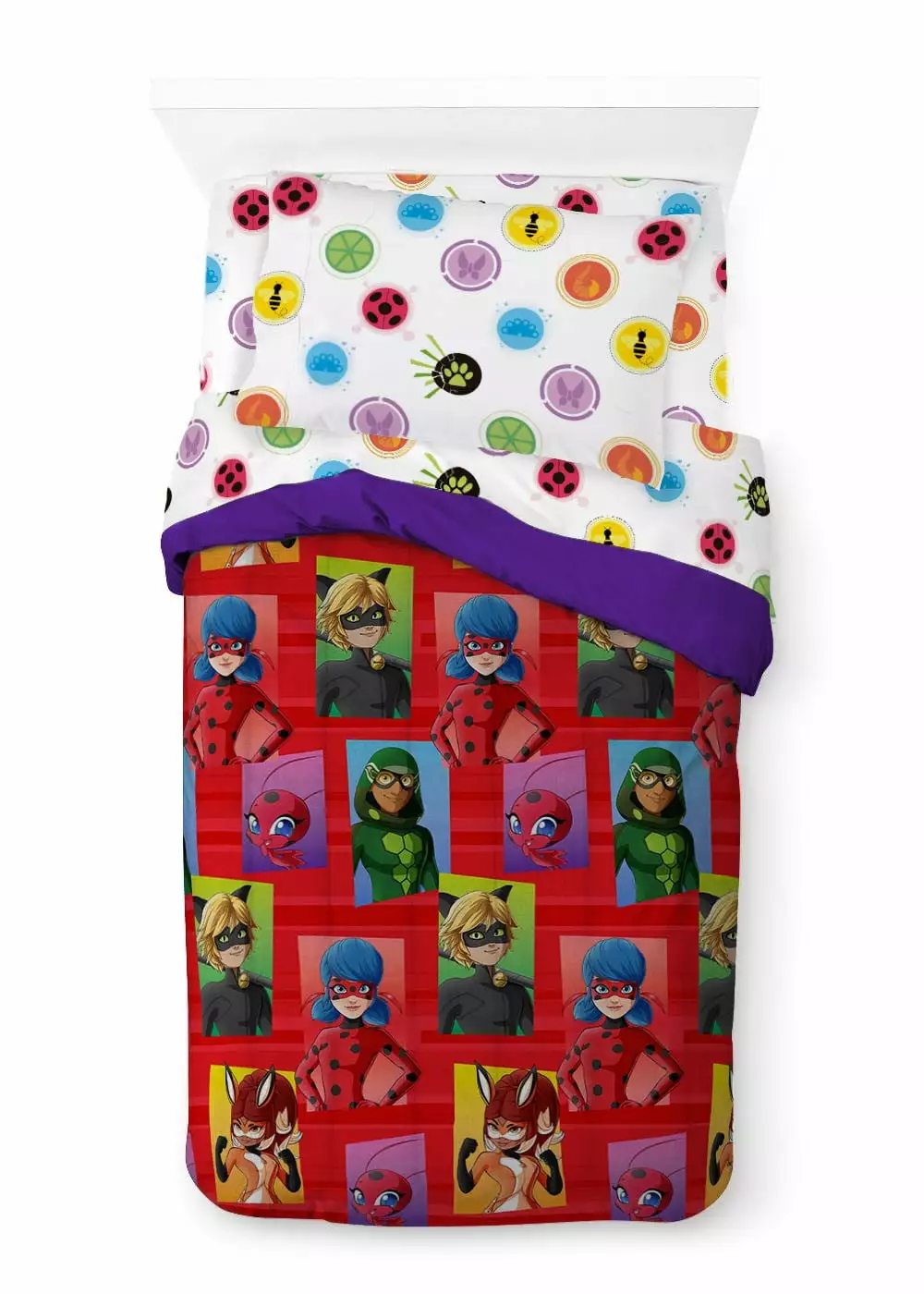 Miraculous Ladybug 4-Piece Squares Red Microfiber Child Bed-in-a-Bag. Twin