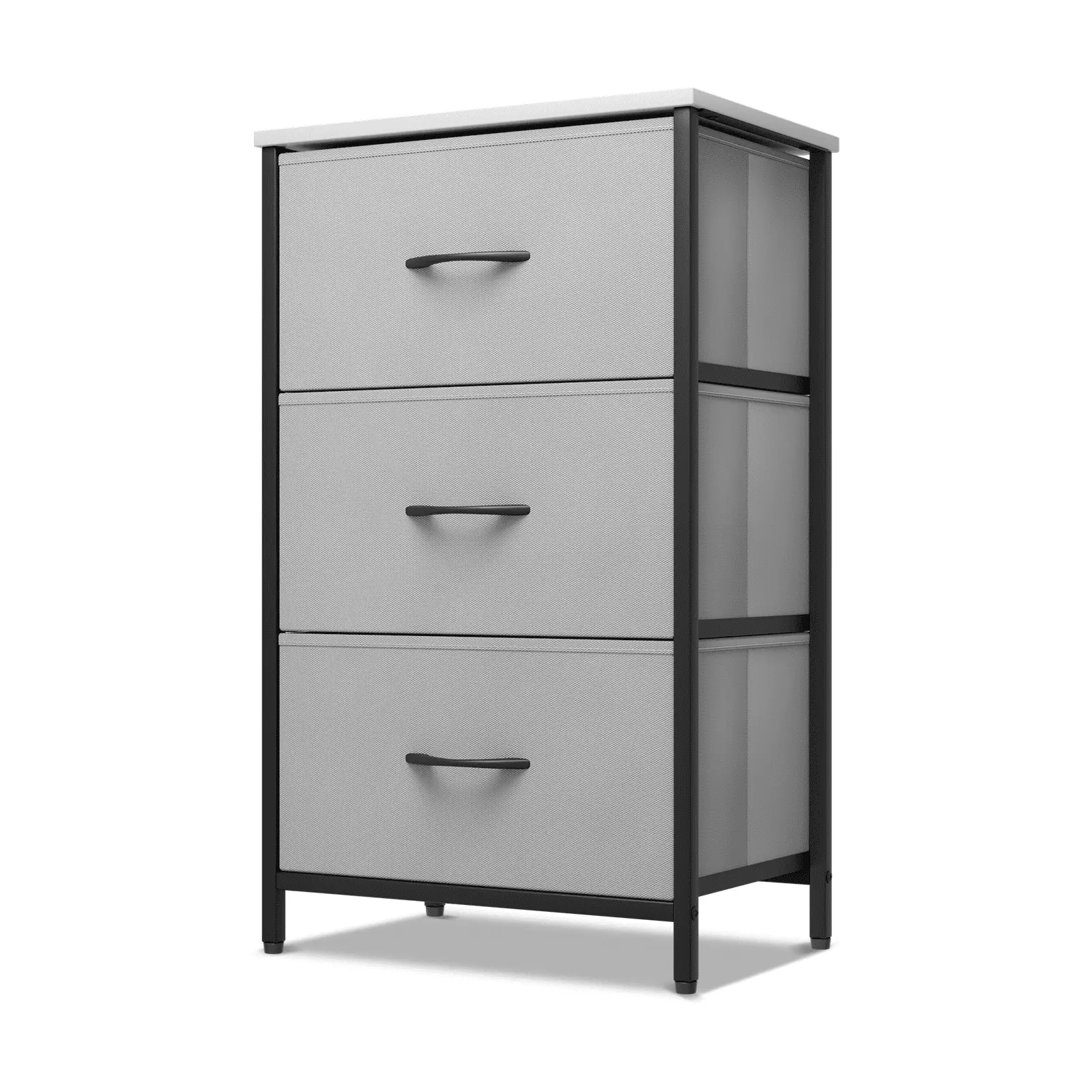 MoNiBloom 3 Drawers Dresser. Metal Frame Nightstand. Fabric Storage Tower Storage for Bedroom Living Room. Gray