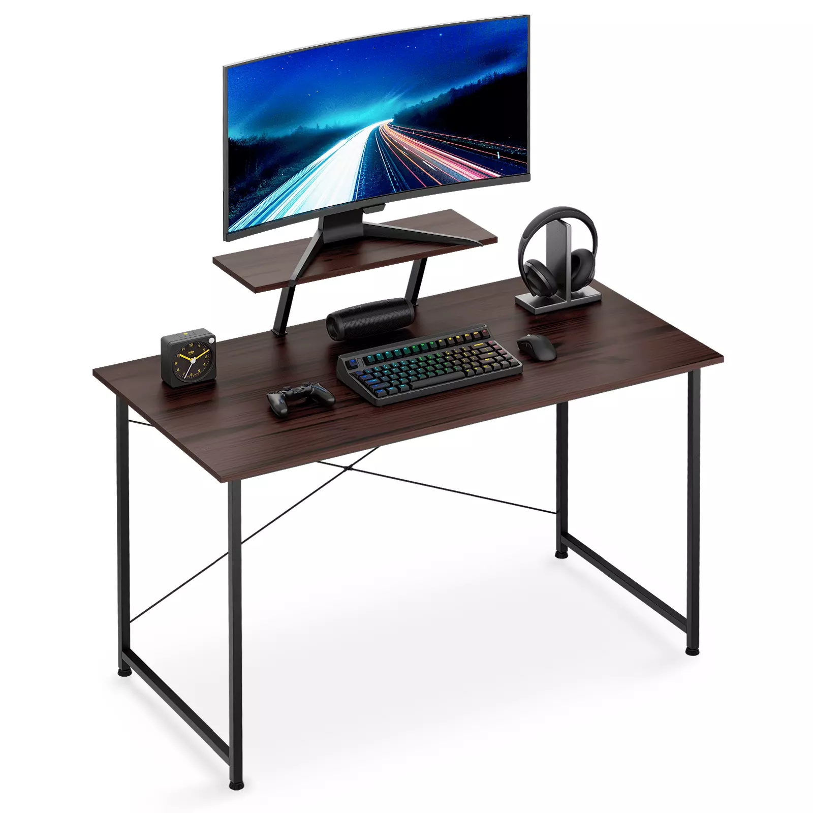 MoNiBloom 47 Inch Computer Desk with Monitor Stand. Modern Simple Style Desk for Home office. Gamer Workstation. Rustic Brown