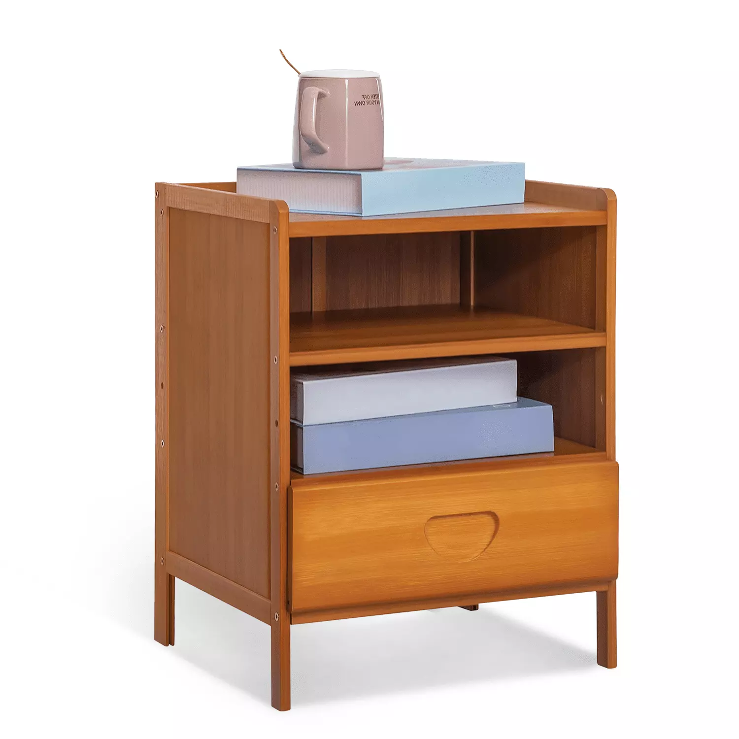 MoNiBloom Bamboo 1 Drawer Nightstands. Modern Beside Table. Brown. for Bedroom