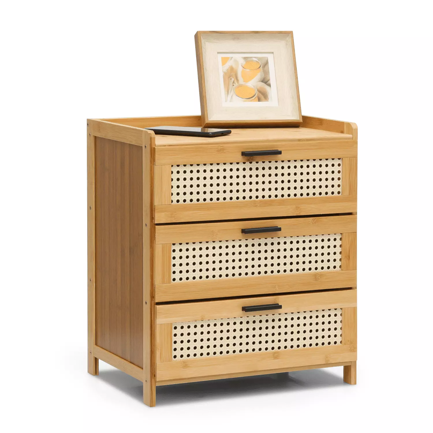 MoNiBloom Bamboo 3 Drawers Cabinet Nightstand. Sofa Side Table Bedside Table for Small Space Bedroom Living Room. Natural