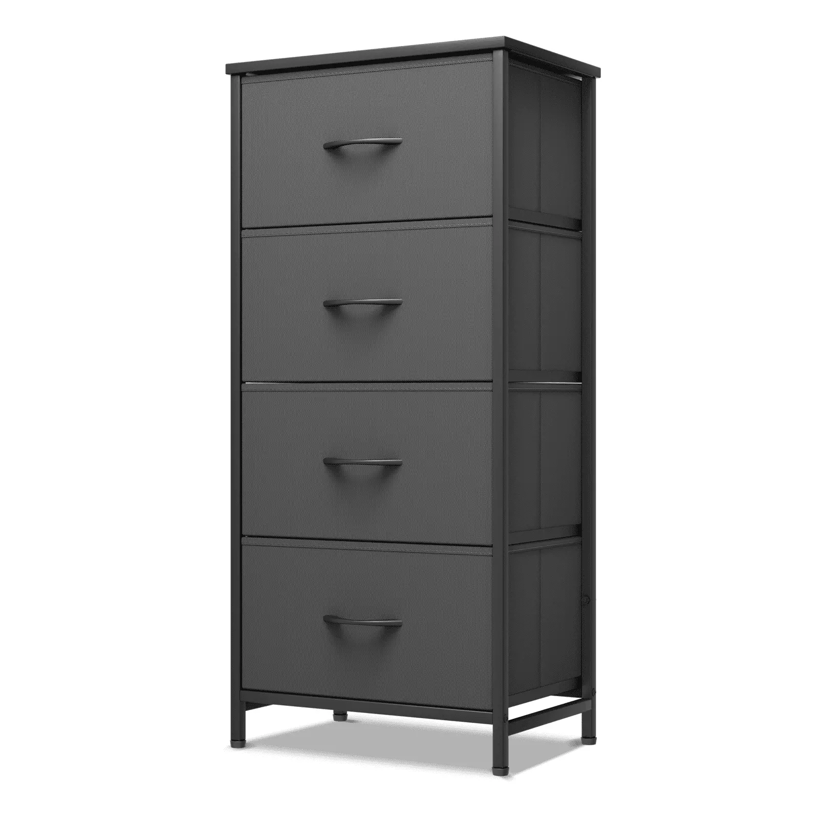 MoNiBloom Modern 4 Drawers Chest Dresser. Metal Frame Fabric Drawer Storage Closet. for Bedroom Living Room Entryway. Black