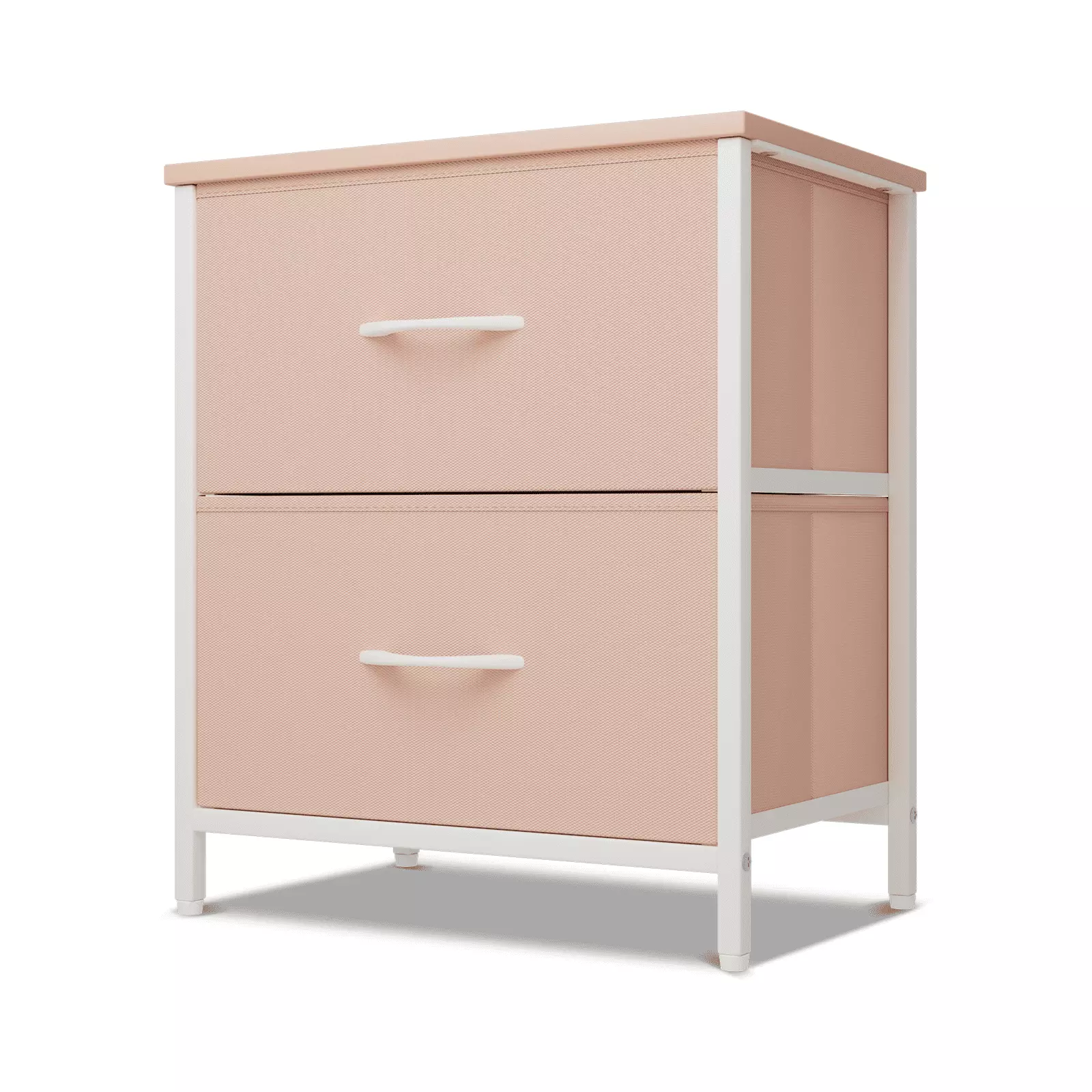 MoNiBloom Modern Nightstand Side Table. 2 Drawers Chest Dresser. Fabric Storage Tower Organizer for Bedroom Living Room. Pink